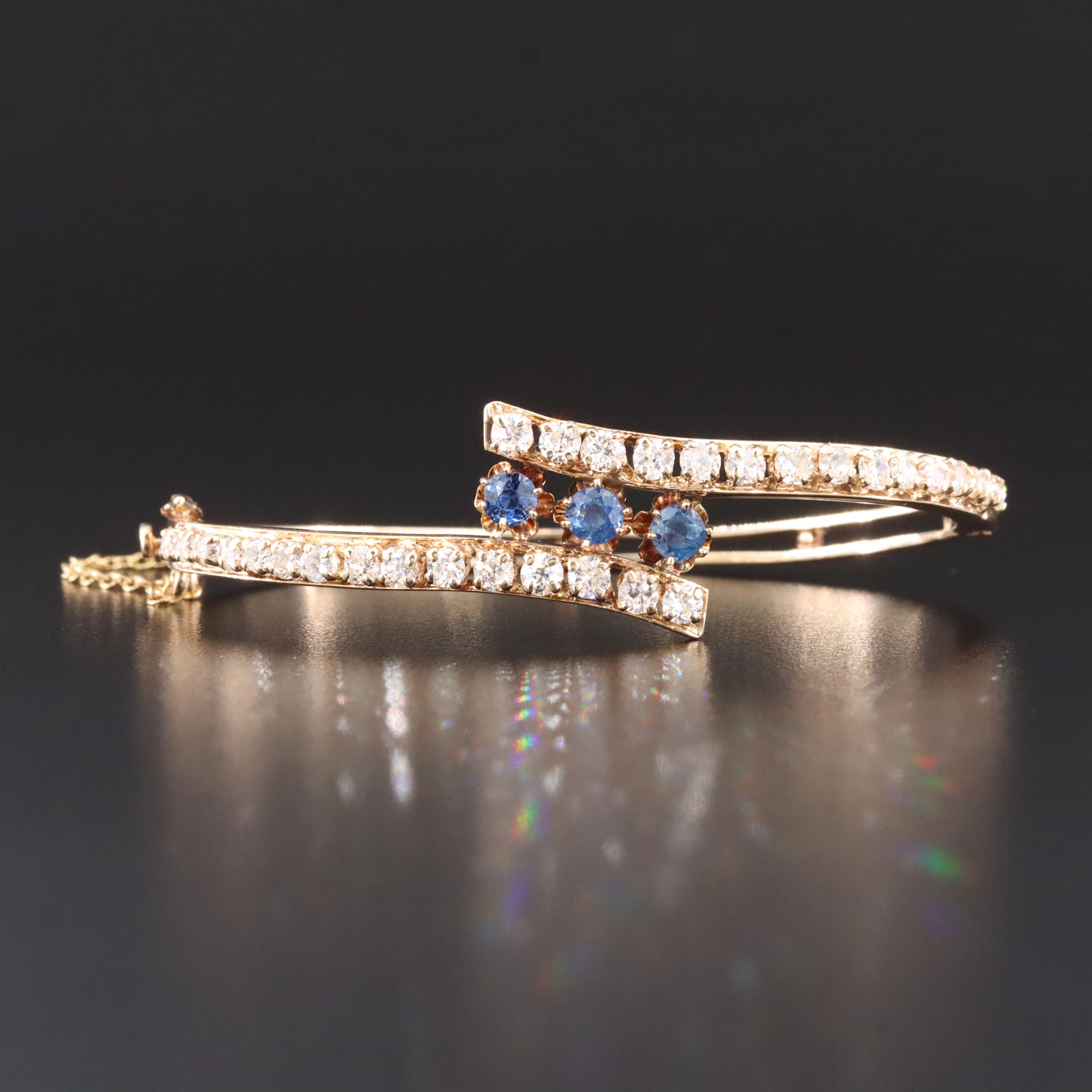 14K Sapphire and 2.45 CTW Diamond Bypass Hinged Bracelet