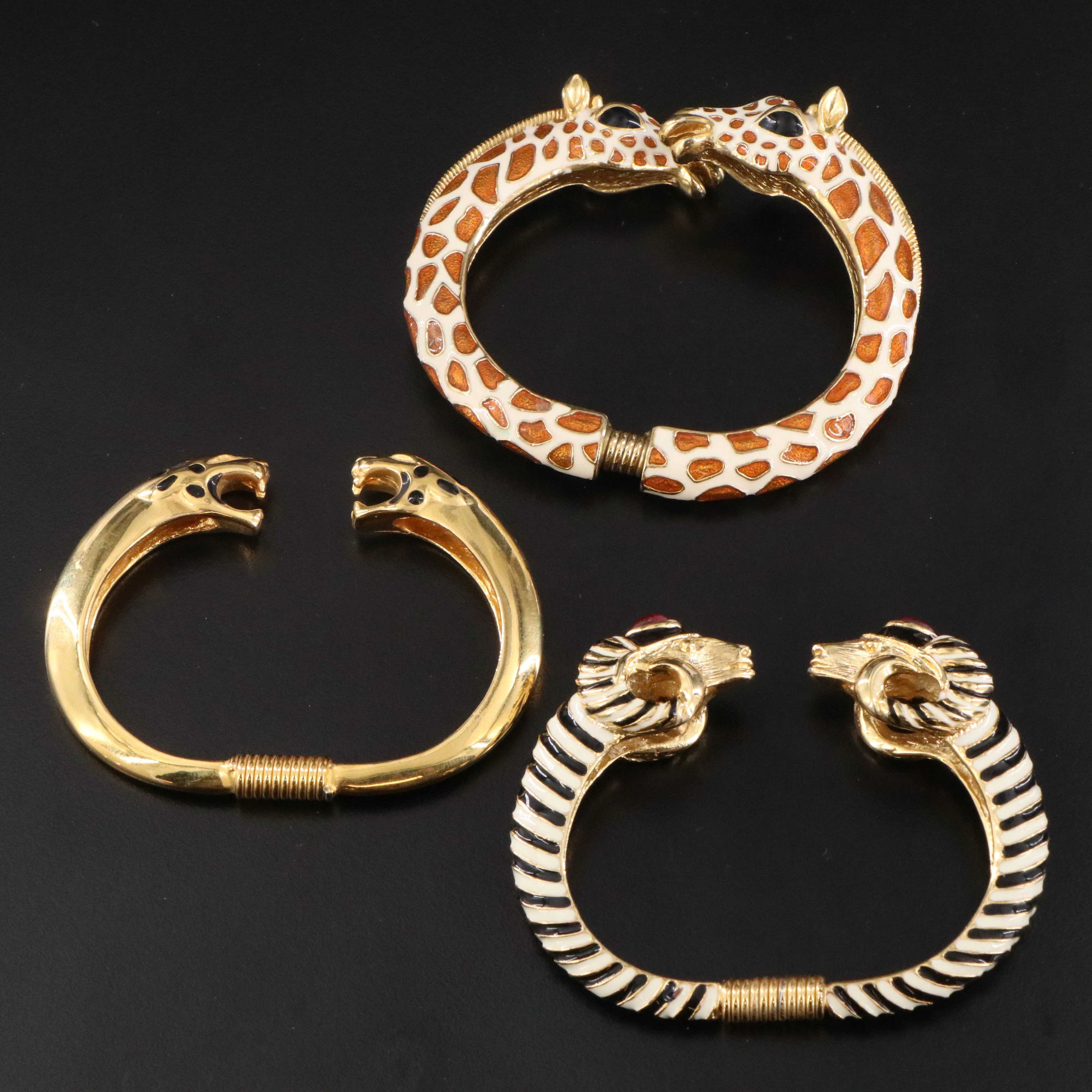 Kenneth Jay Lane and Kenneth Lane Animal Cuffs with Enamel and Rhinestones