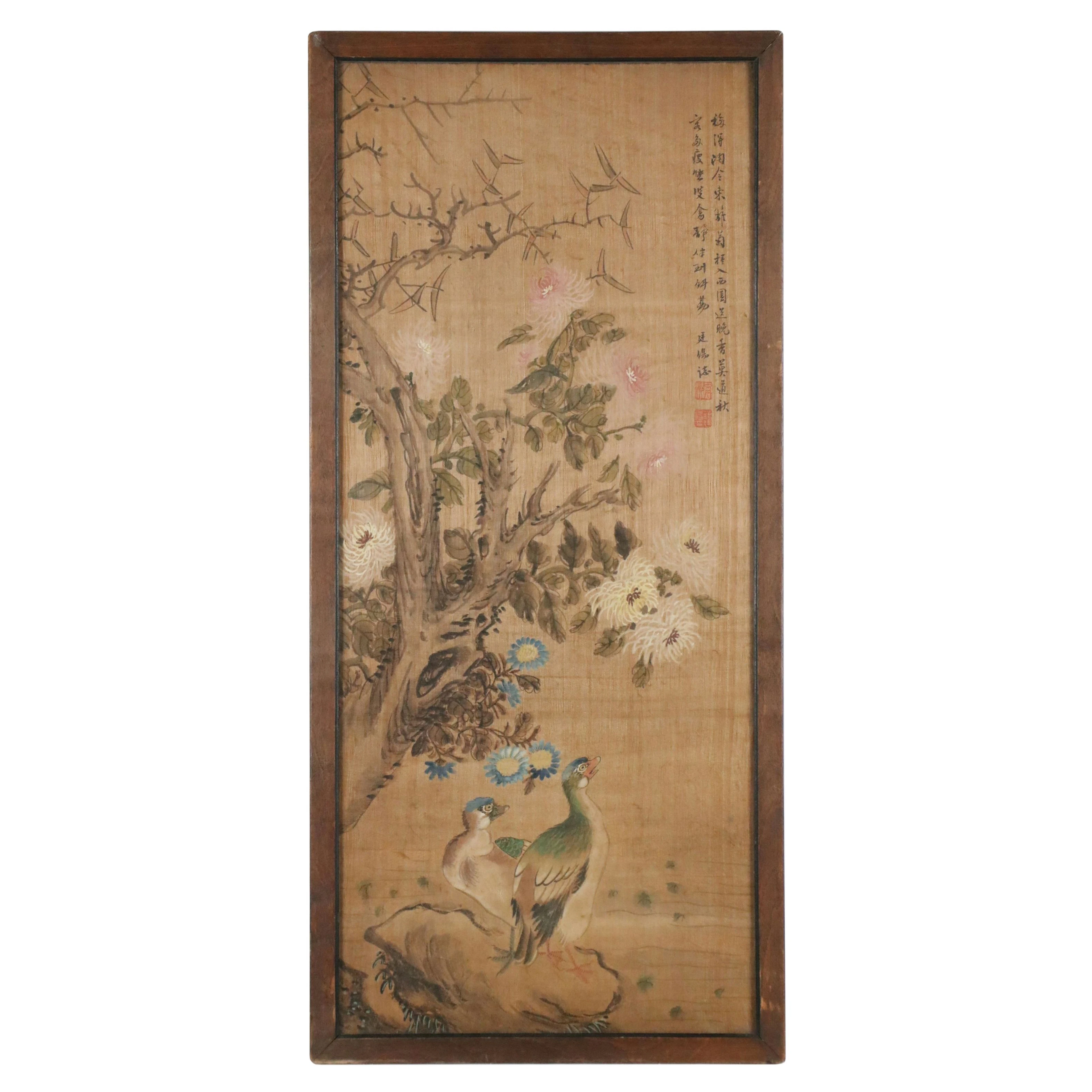 Chinese Huaniaohua Gouache Scroll Painting