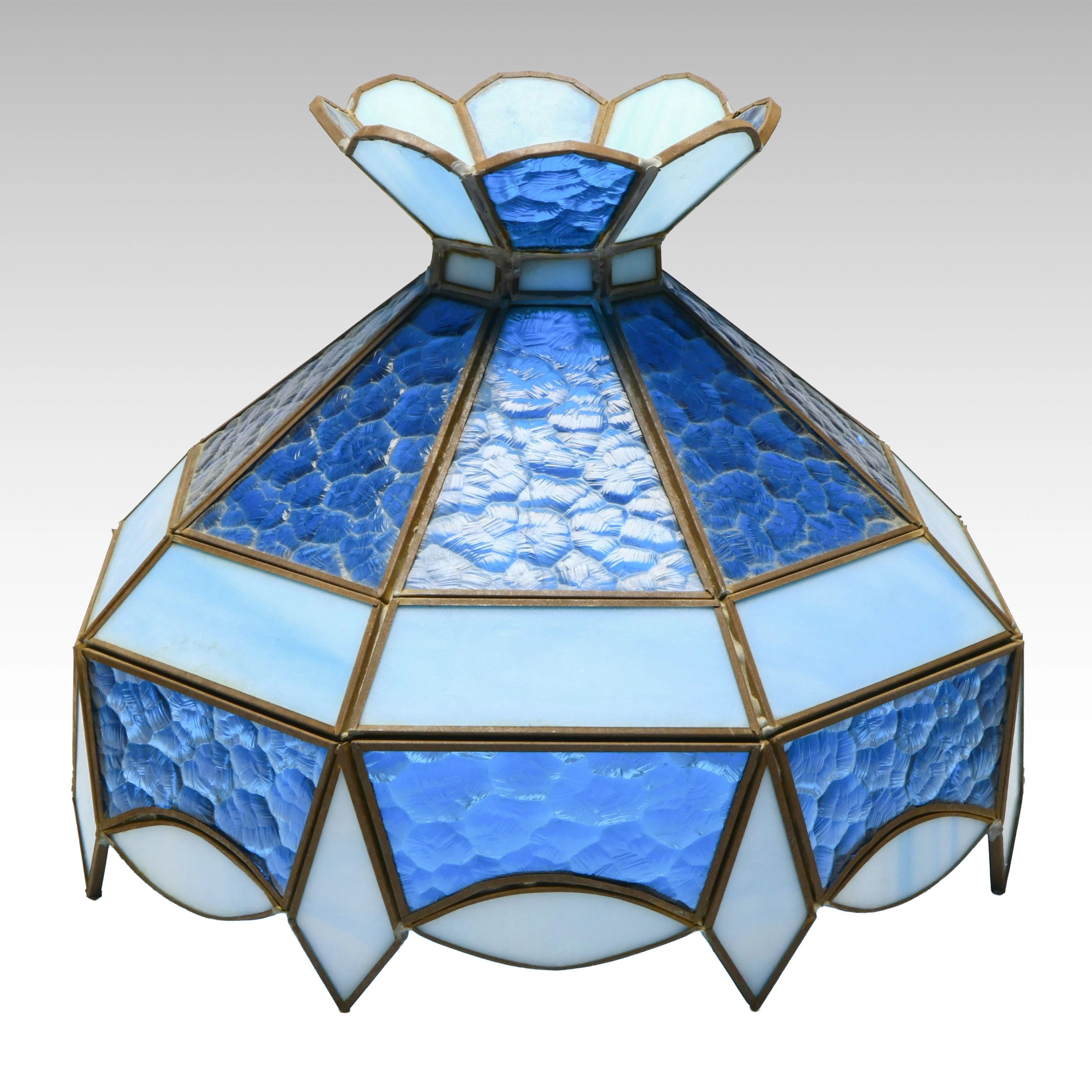 Blue Stained and Slag Glass Pendant Lamp Shade