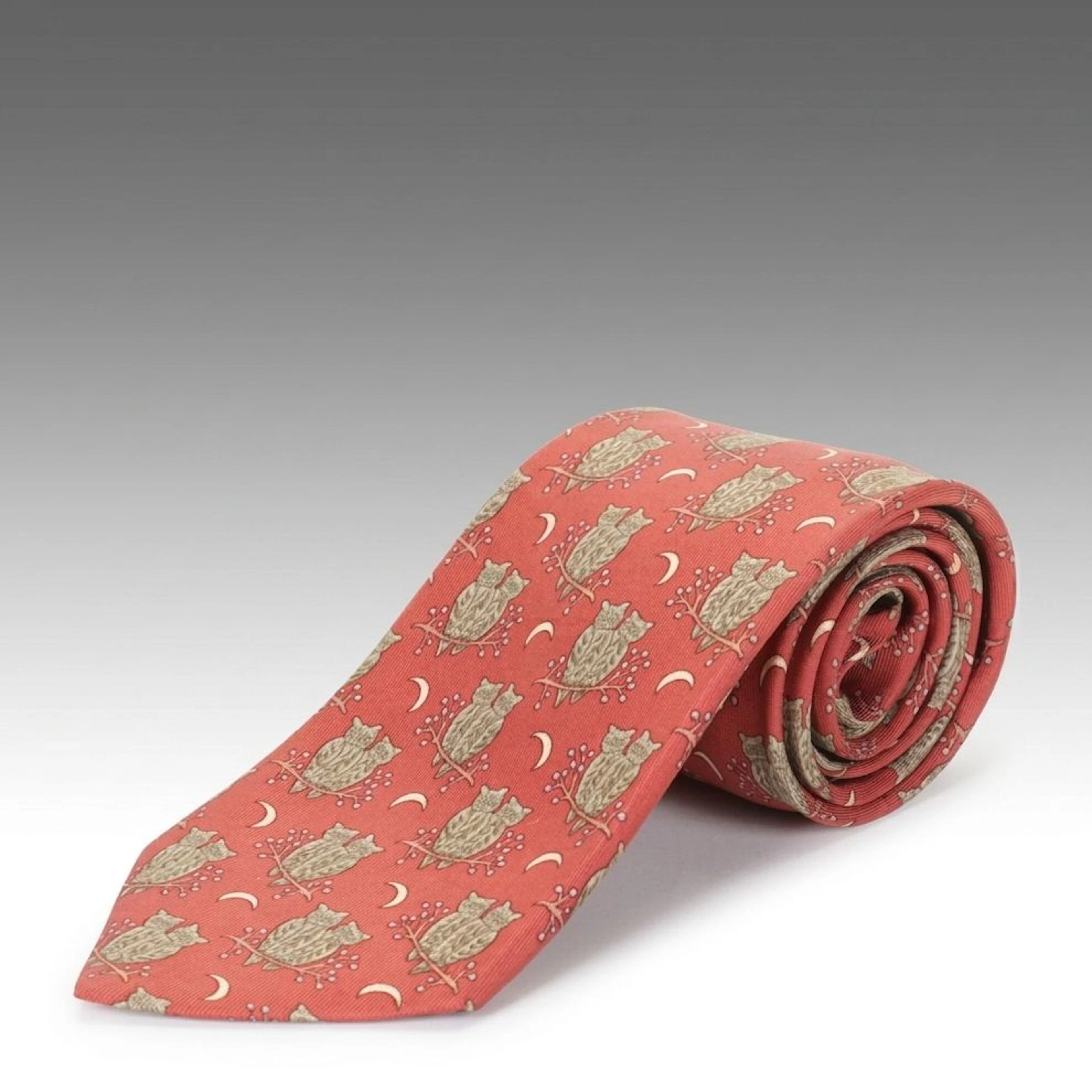 Hermès Silk Neck Tie in Moon & Owl Pattern