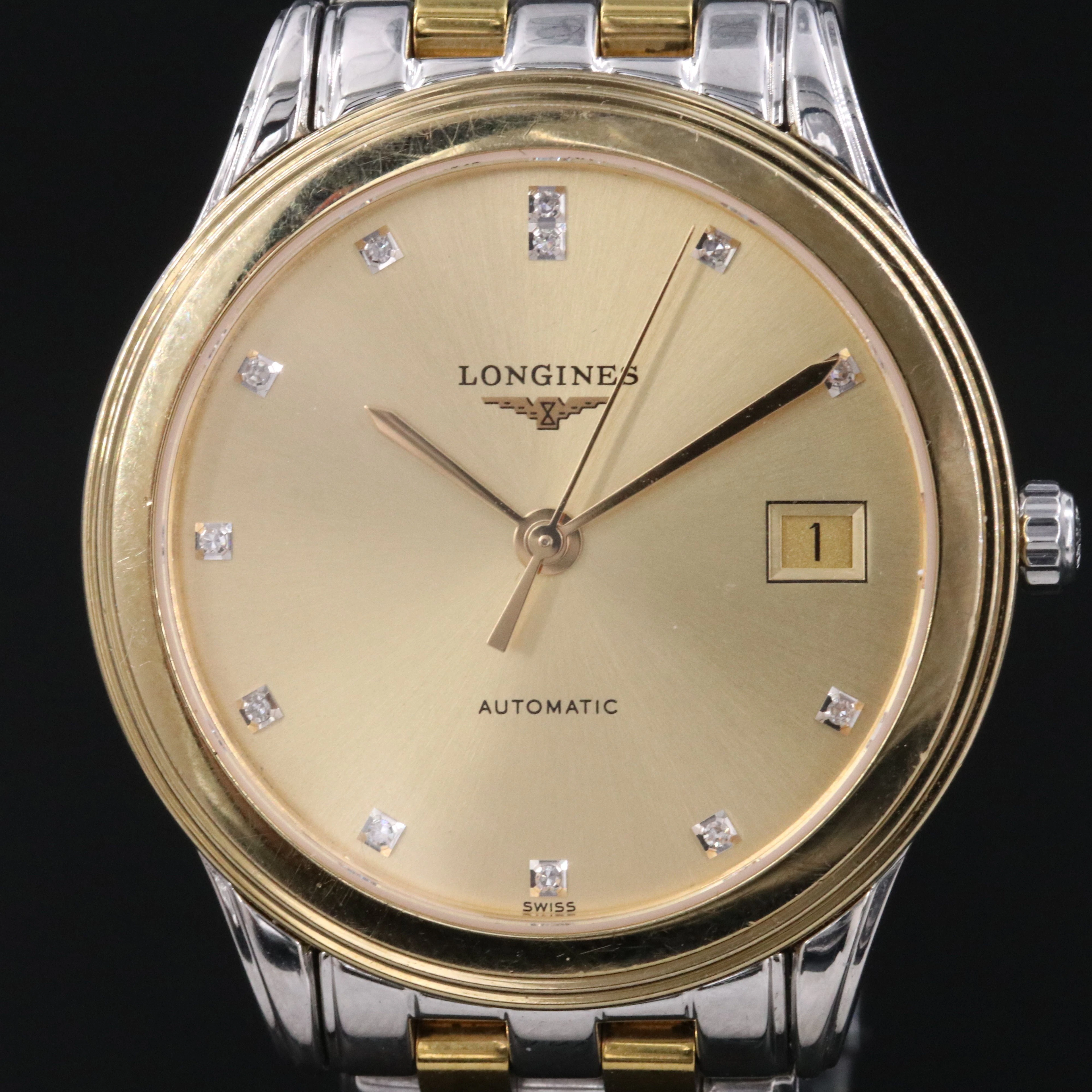 Longines Flagship Two Tone Steel Diamond Dial Automatic Watch