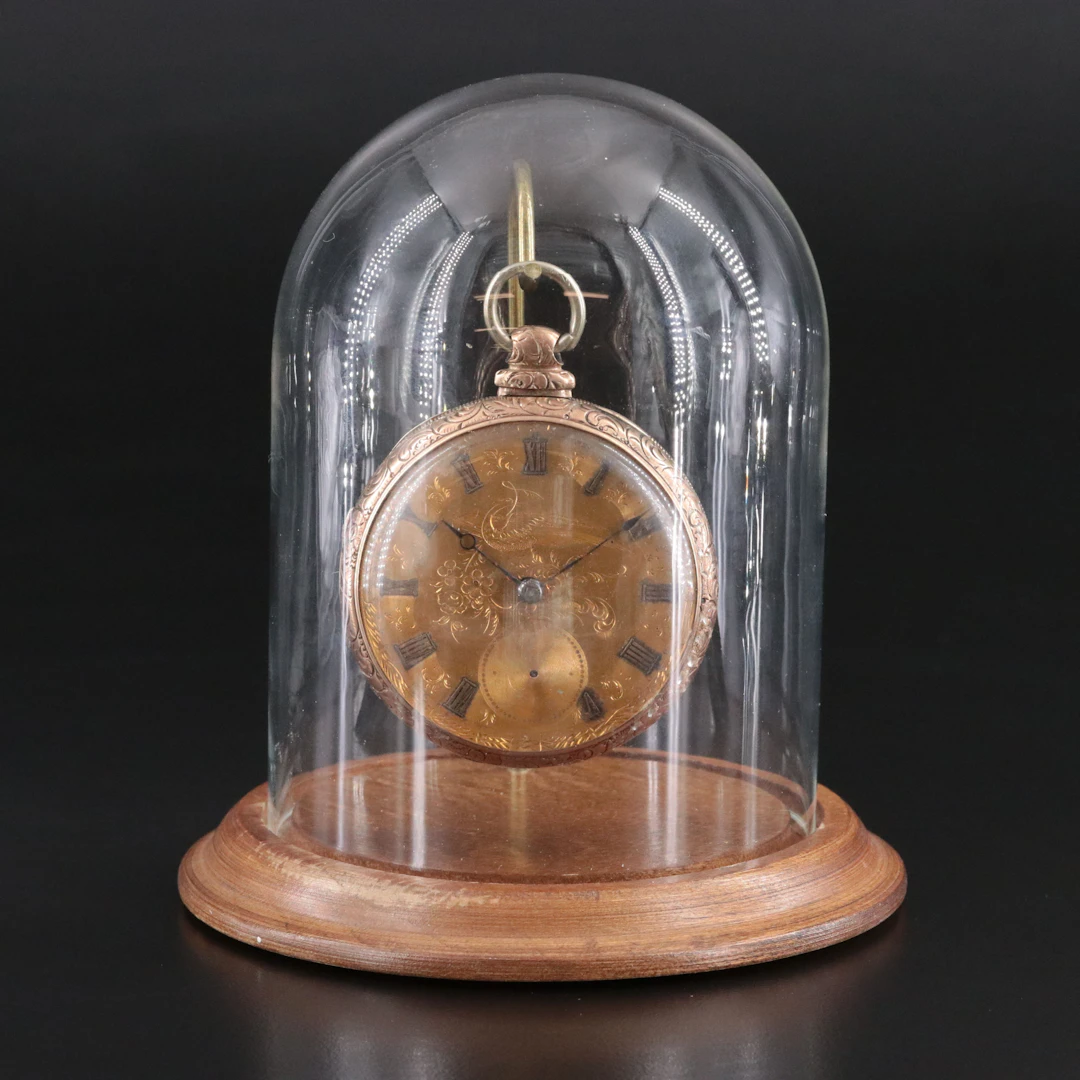 Mid to Late 19th Century Key Wind & Set Gold-Filled Pocket Watch with Stand