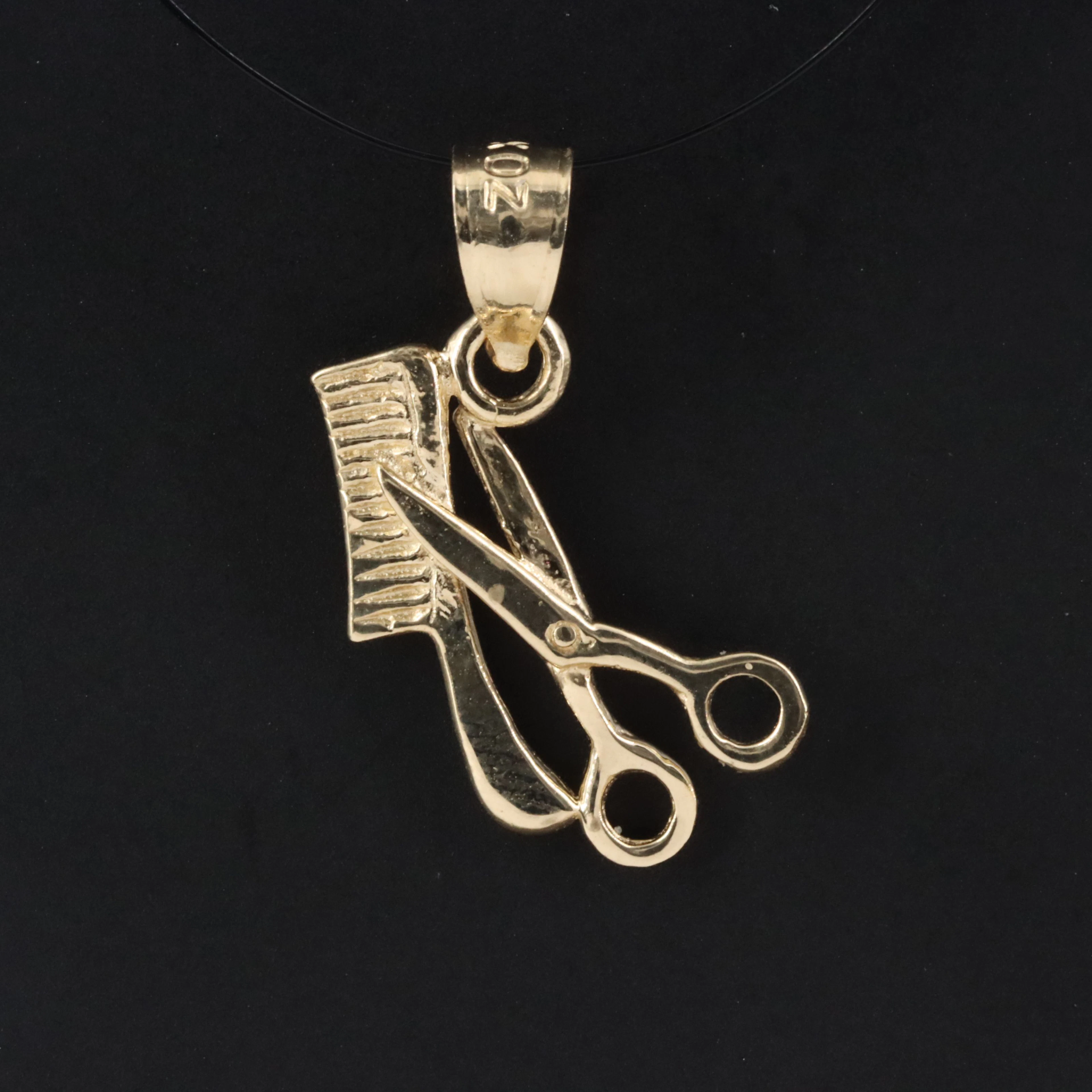 14K Hairstylist Scissors and Comb Charm Pendant
