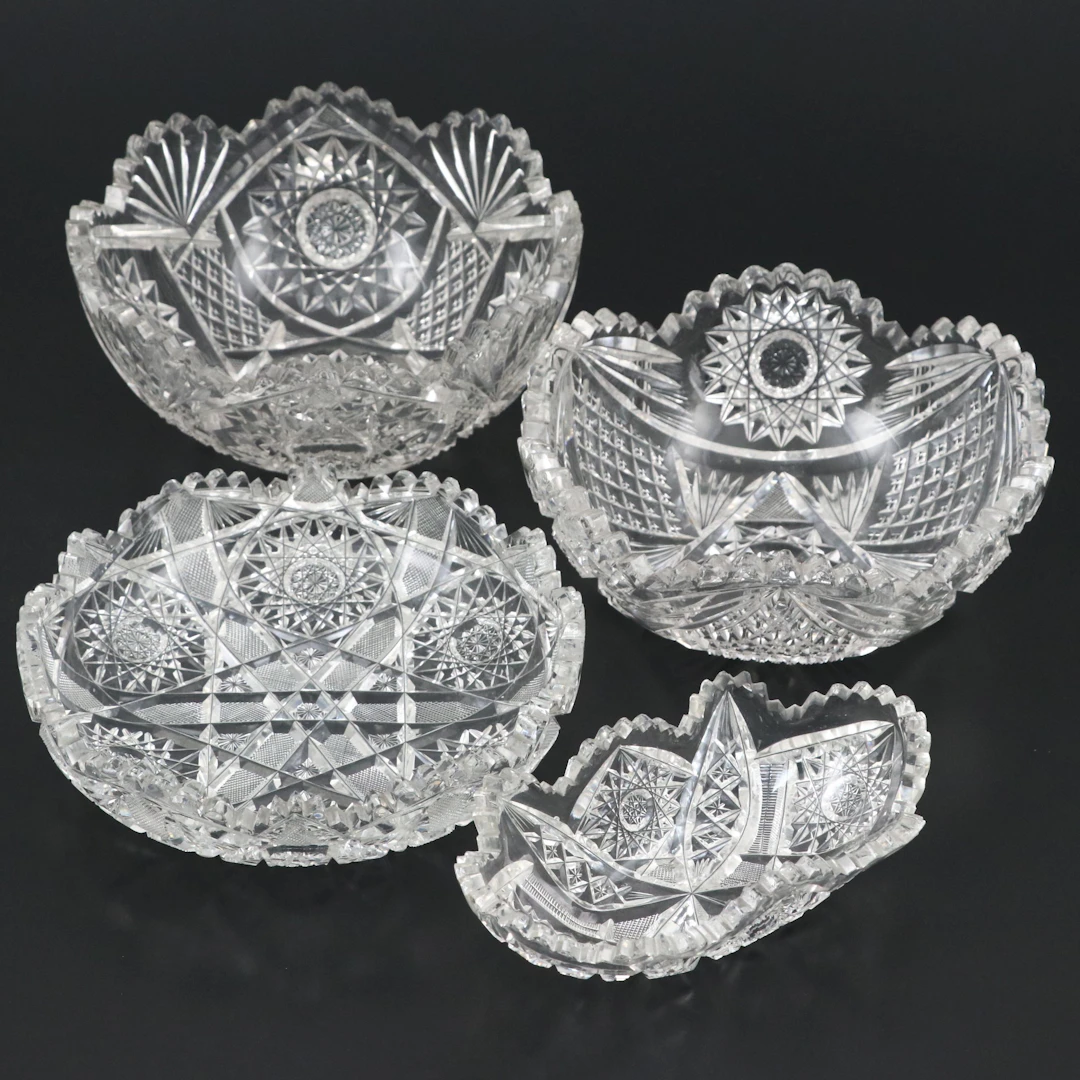 American Brilliant Style Cut Glass Bowls and Plate with More