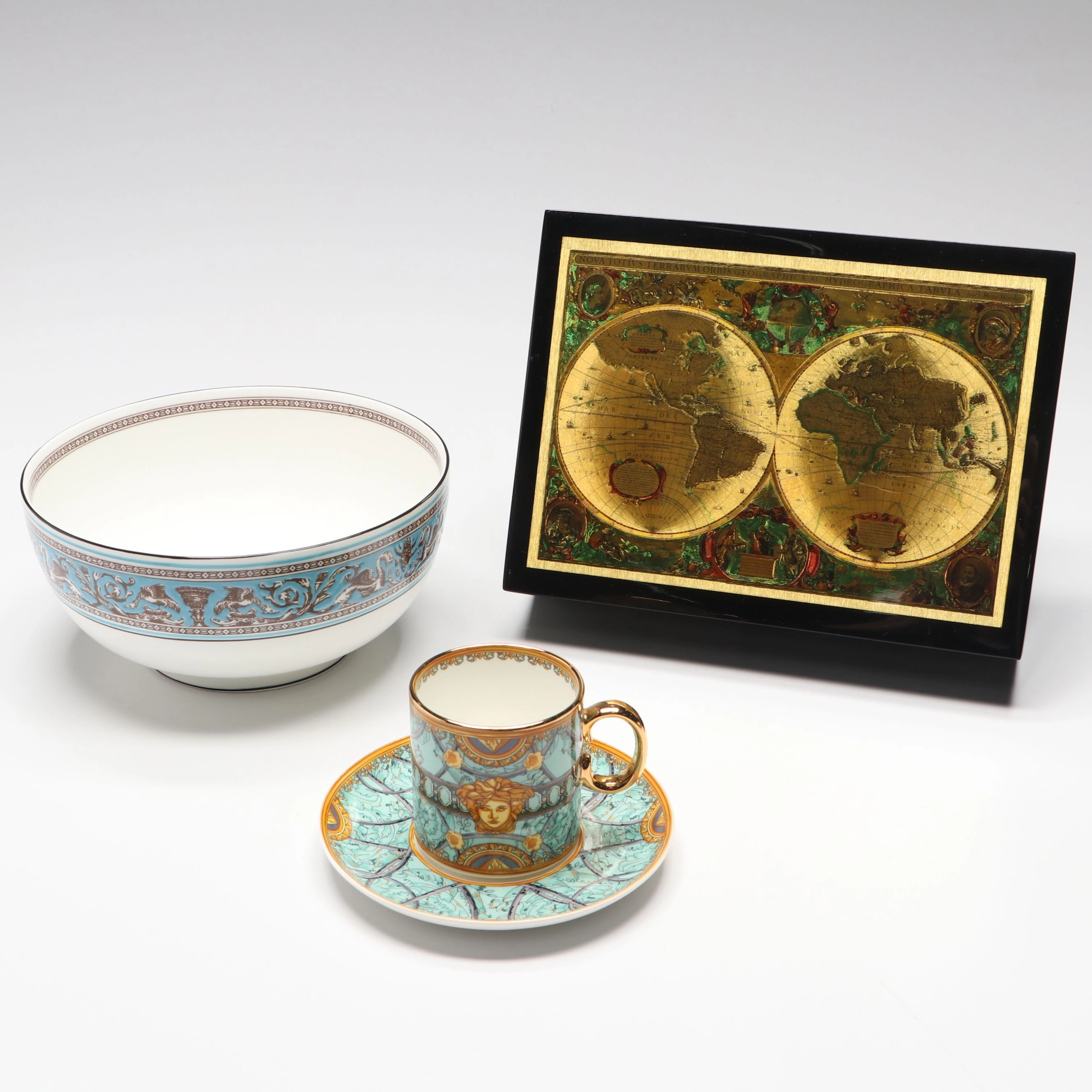Wedgwood "Florentine" Bowl with Versace Demitasse Cup and Other Box