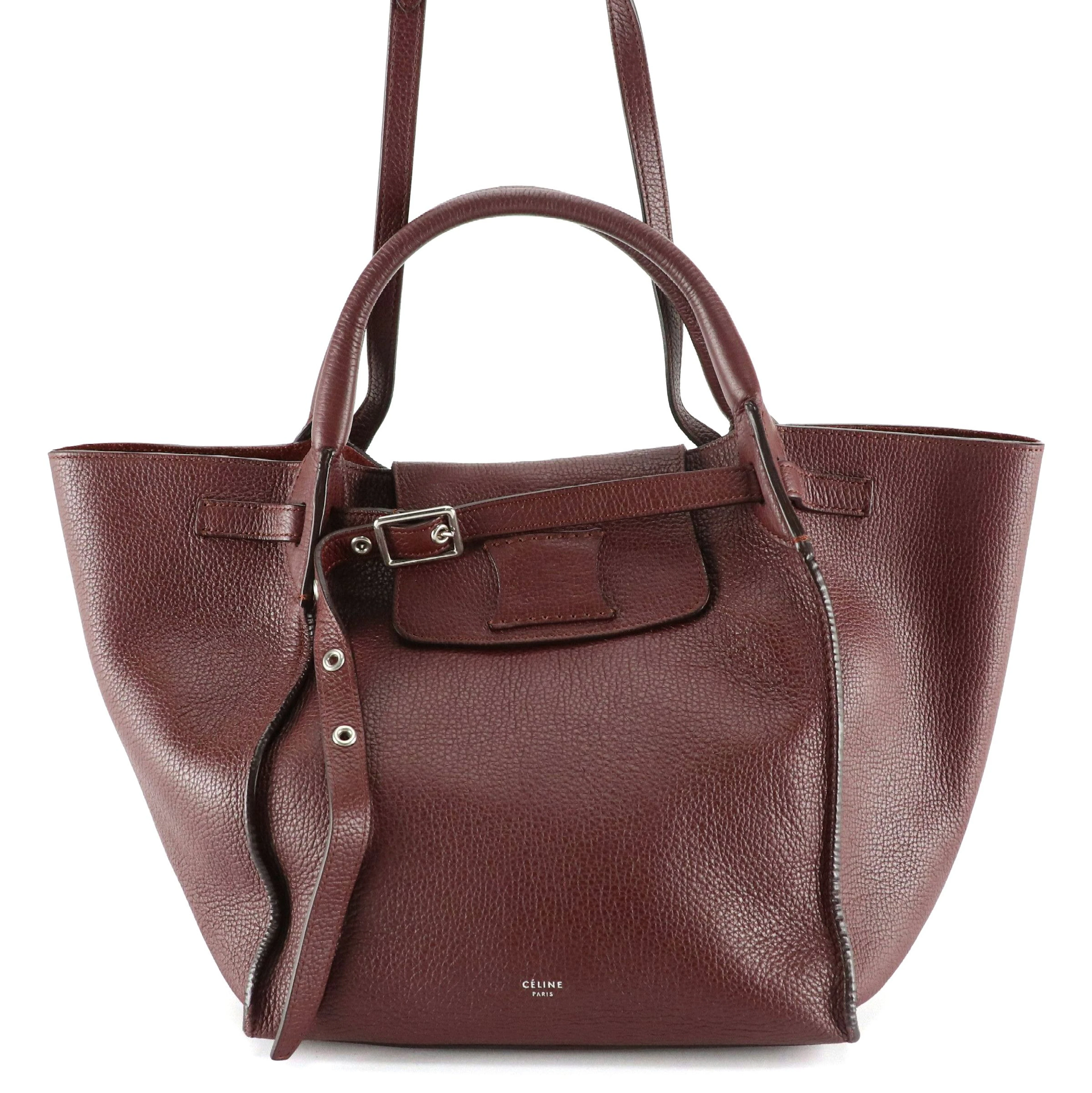 Céline Small Big Bag Two-Way Satchel in Wine Red Grained Leather