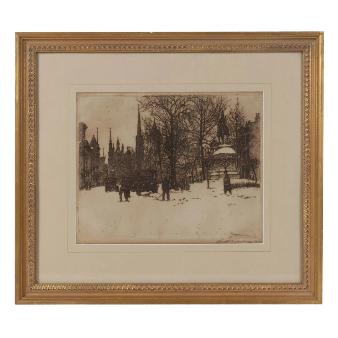 Edward T. Hurley Etching with Drypoint "Garfield Park, Cincinnati, Ohio," 1914