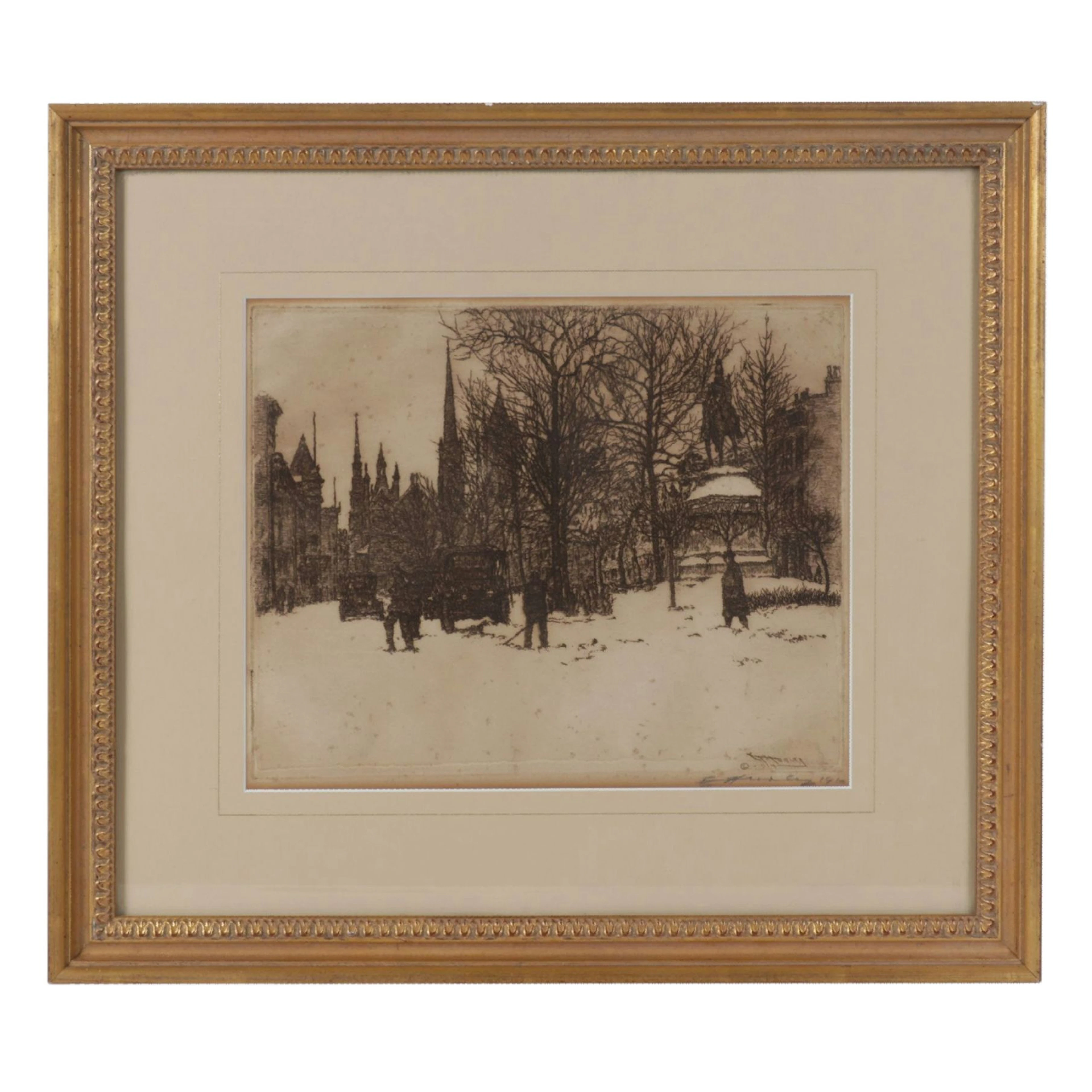 Edward T. Hurley Etching with Drypoint "Garfield Park, Cincinnati, Ohio," 1914