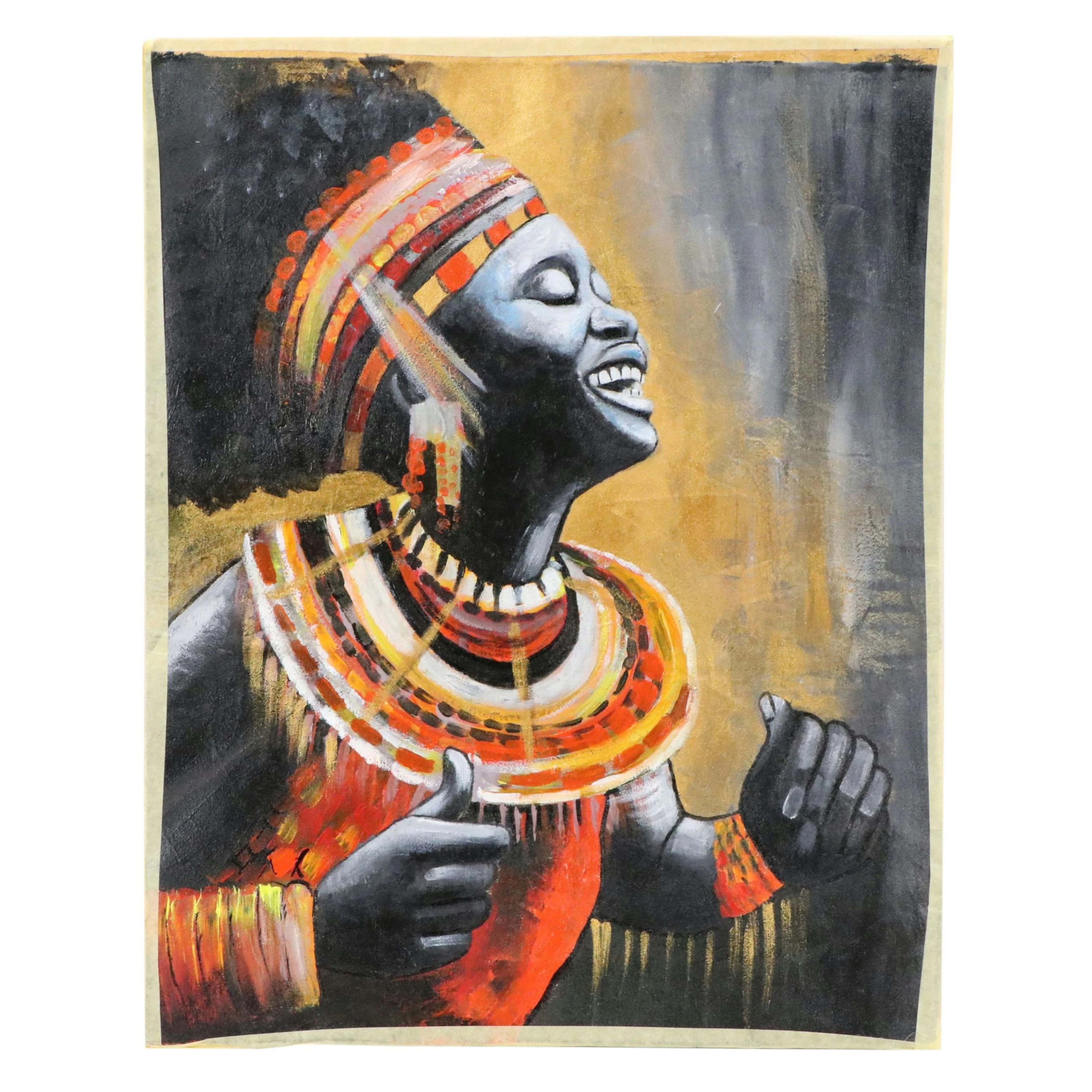 Oluwakemi Omowaire Acrylic Painting of Woman Adorned in Jewelry, 21st Century