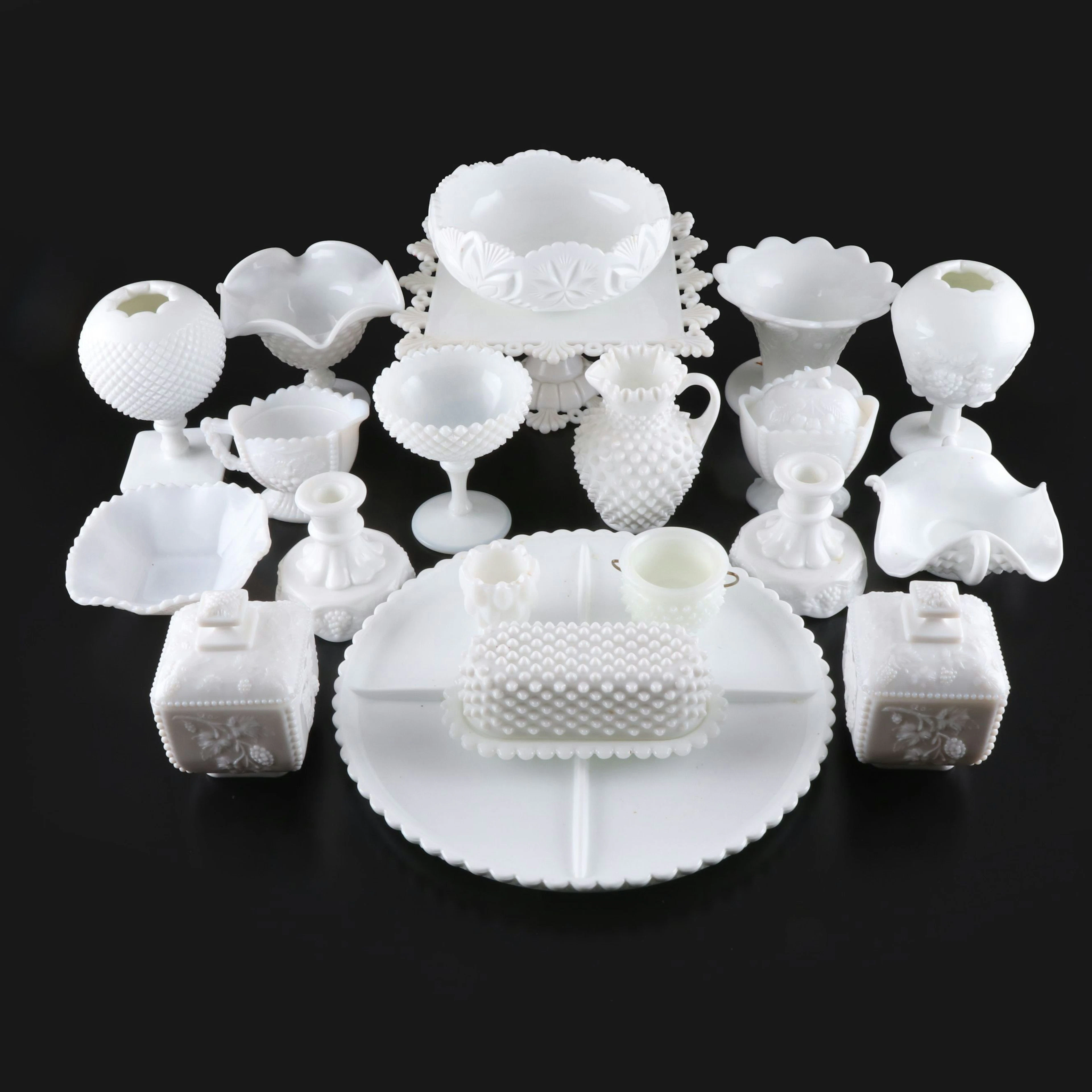 Westmoreland "Ring & Petal," "Grape" and More Milk Glassware, Vintage