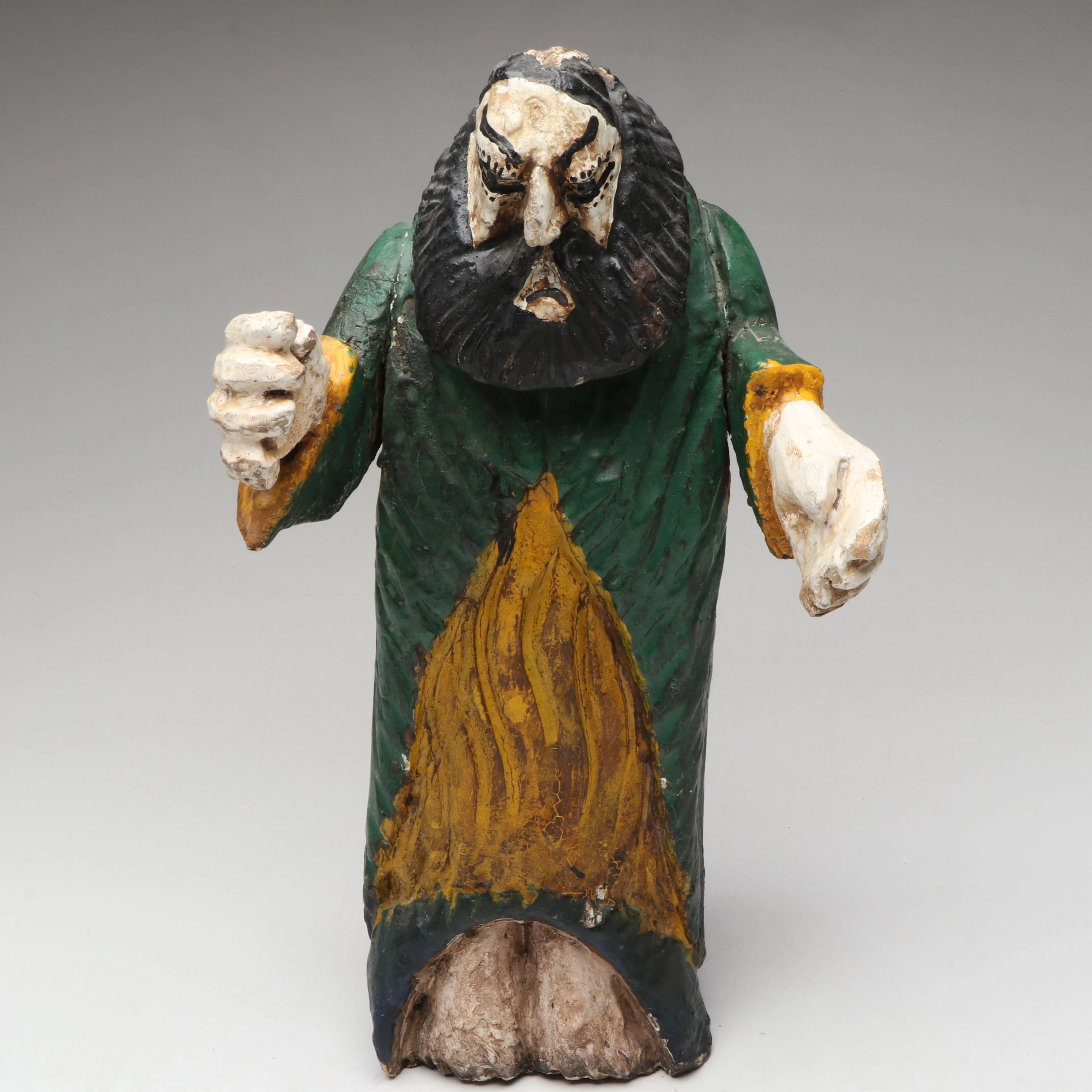 Primitive Carved Wood and Painted Spanish Santos Figure