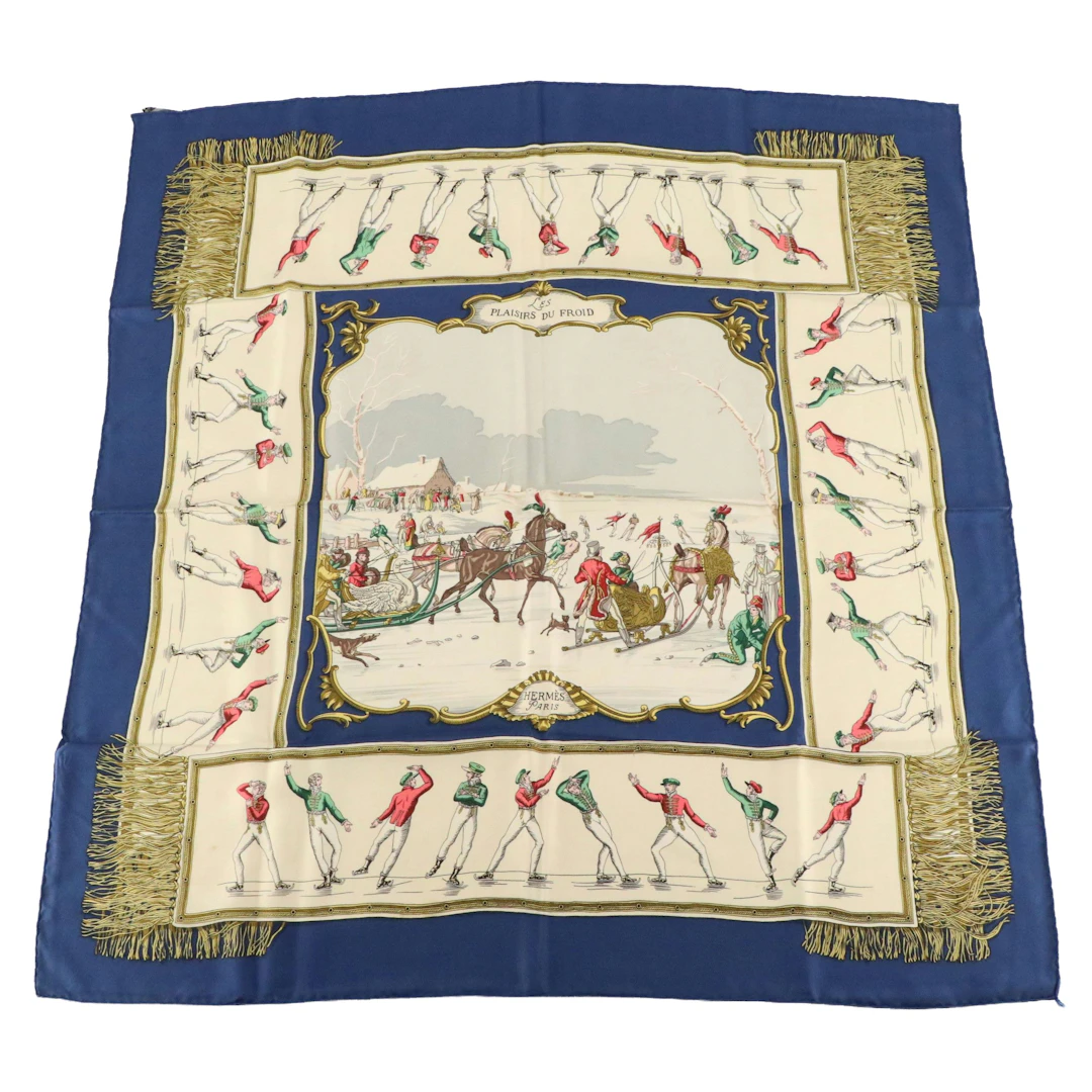 Hermès "Les Plaisirs Du Froid" Scarf 90 in Silk Twill with Box