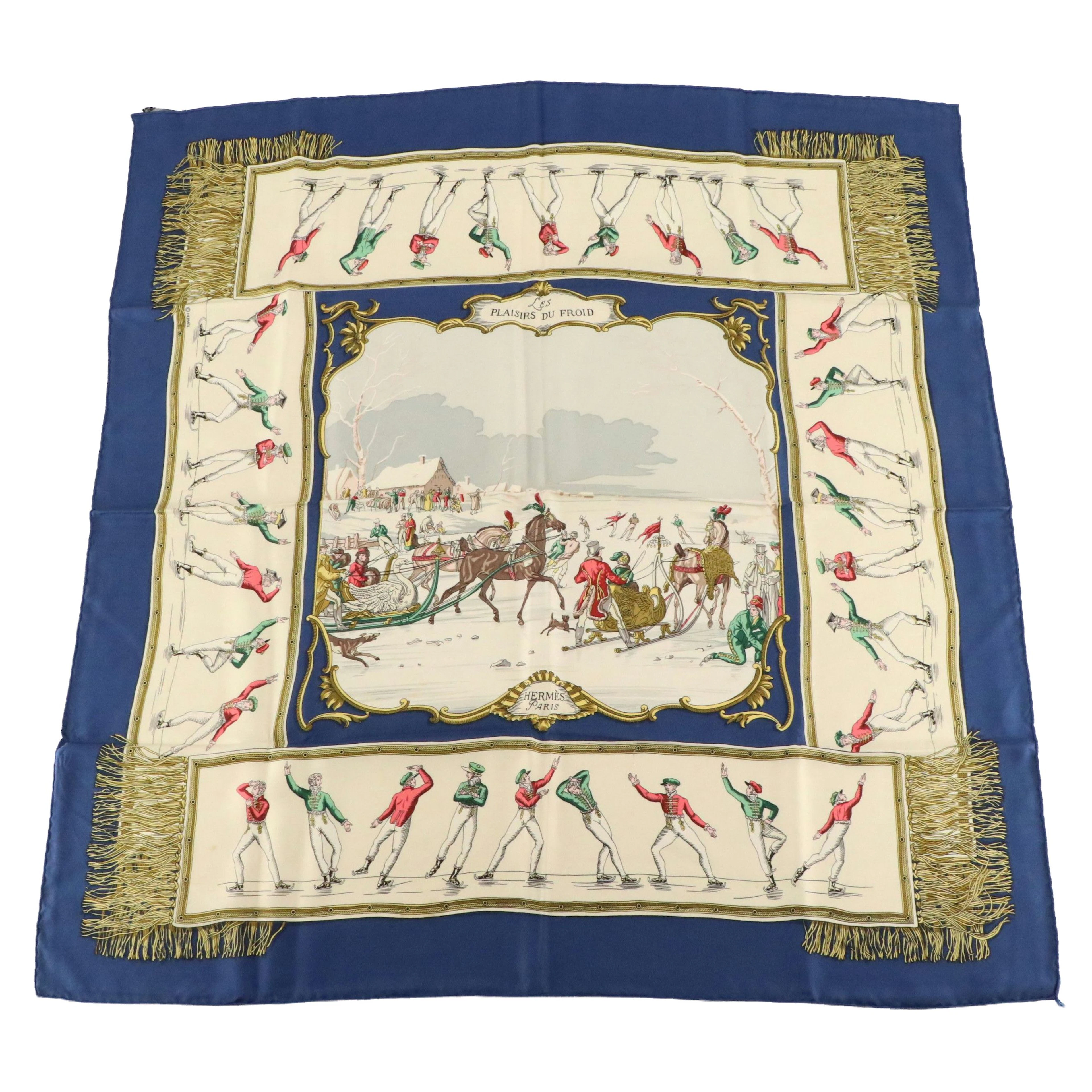 Hermès "Les Plaisirs Du Froid" Scarf 90 in Silk Twill with Box