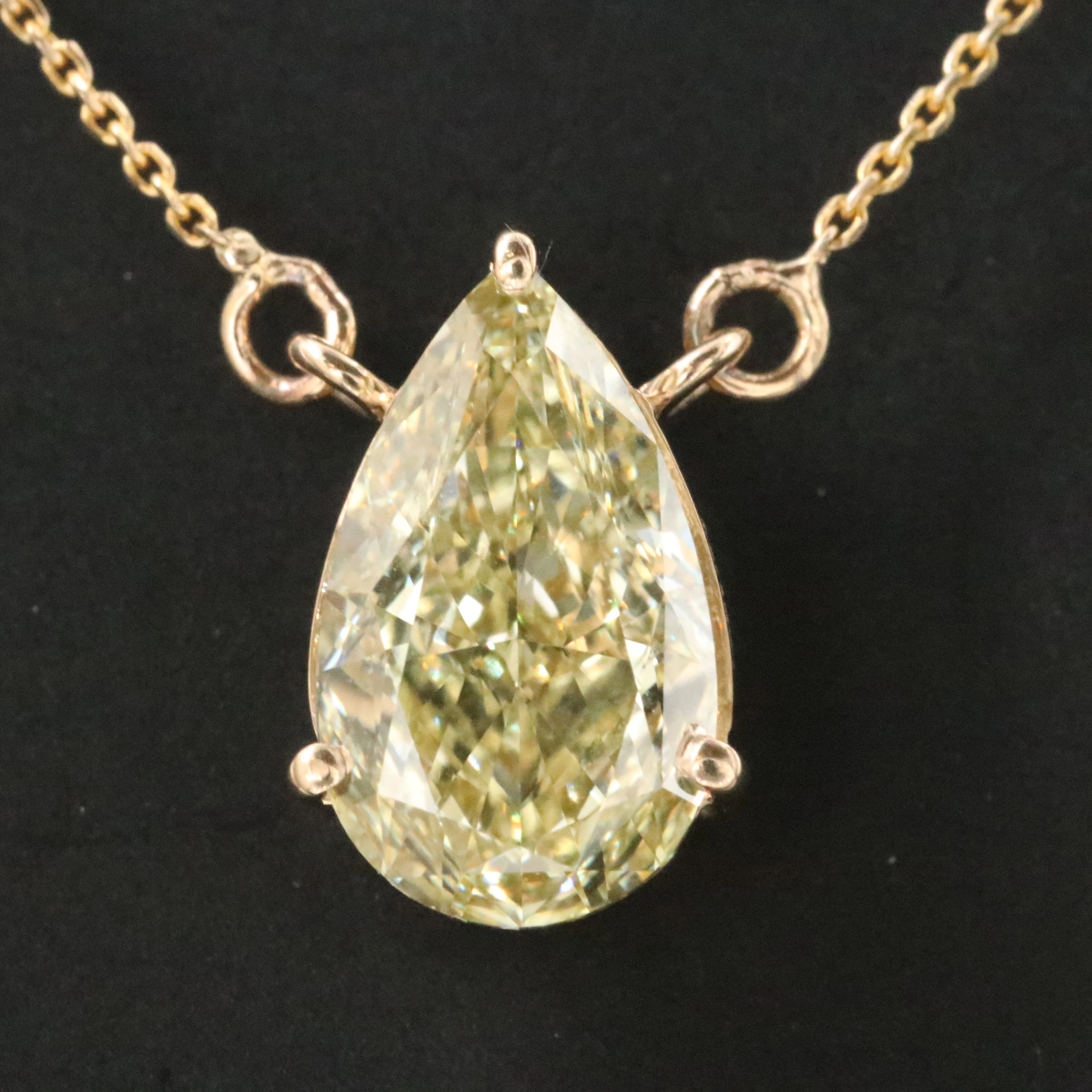 14K 3.07 CT Lab Grown Fancy Intense Yellow Diamond Necklace with IGI Report