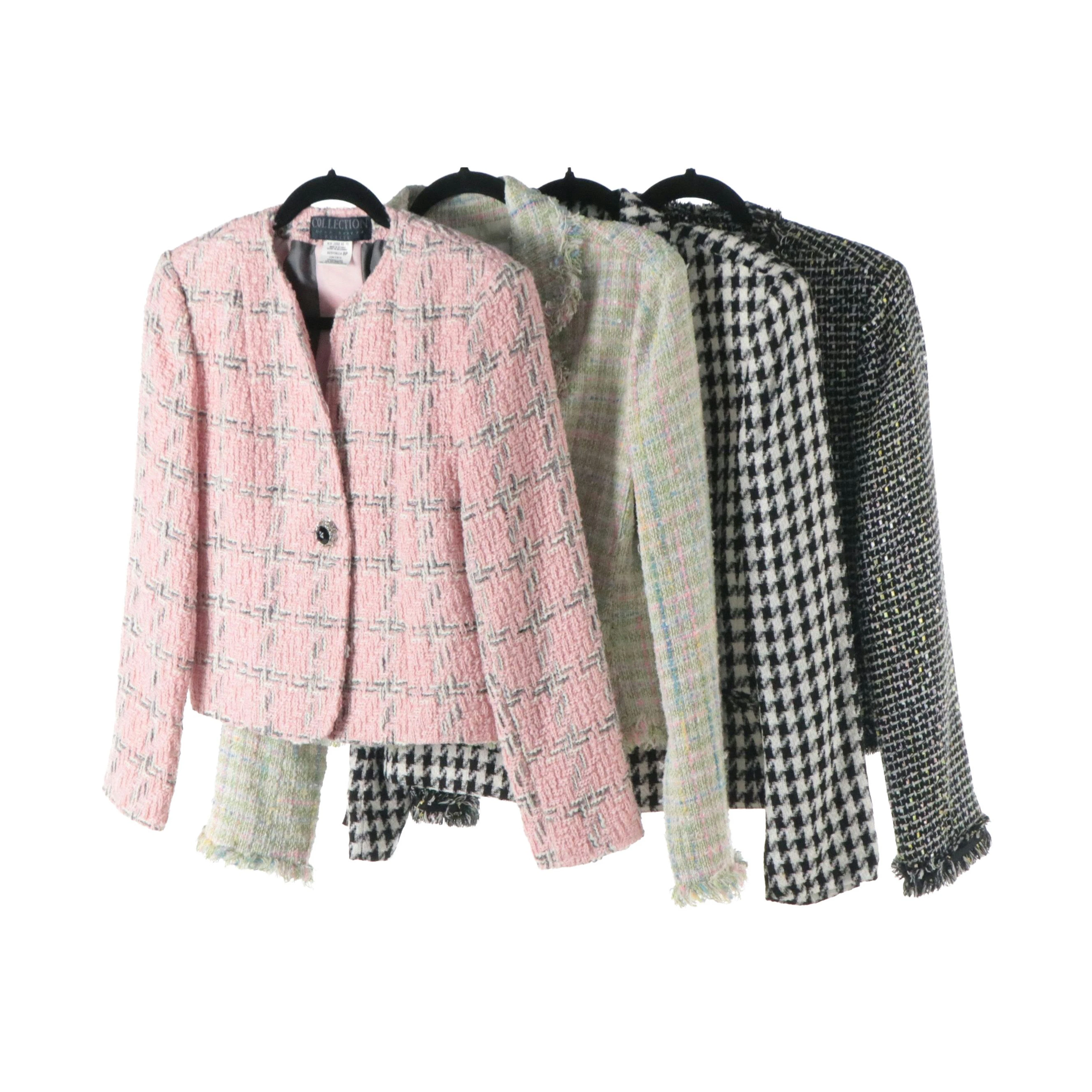 Harvé Benard Pink Wool, I.C.E Green Silk Blend & JNY Houndstooth Blazers
