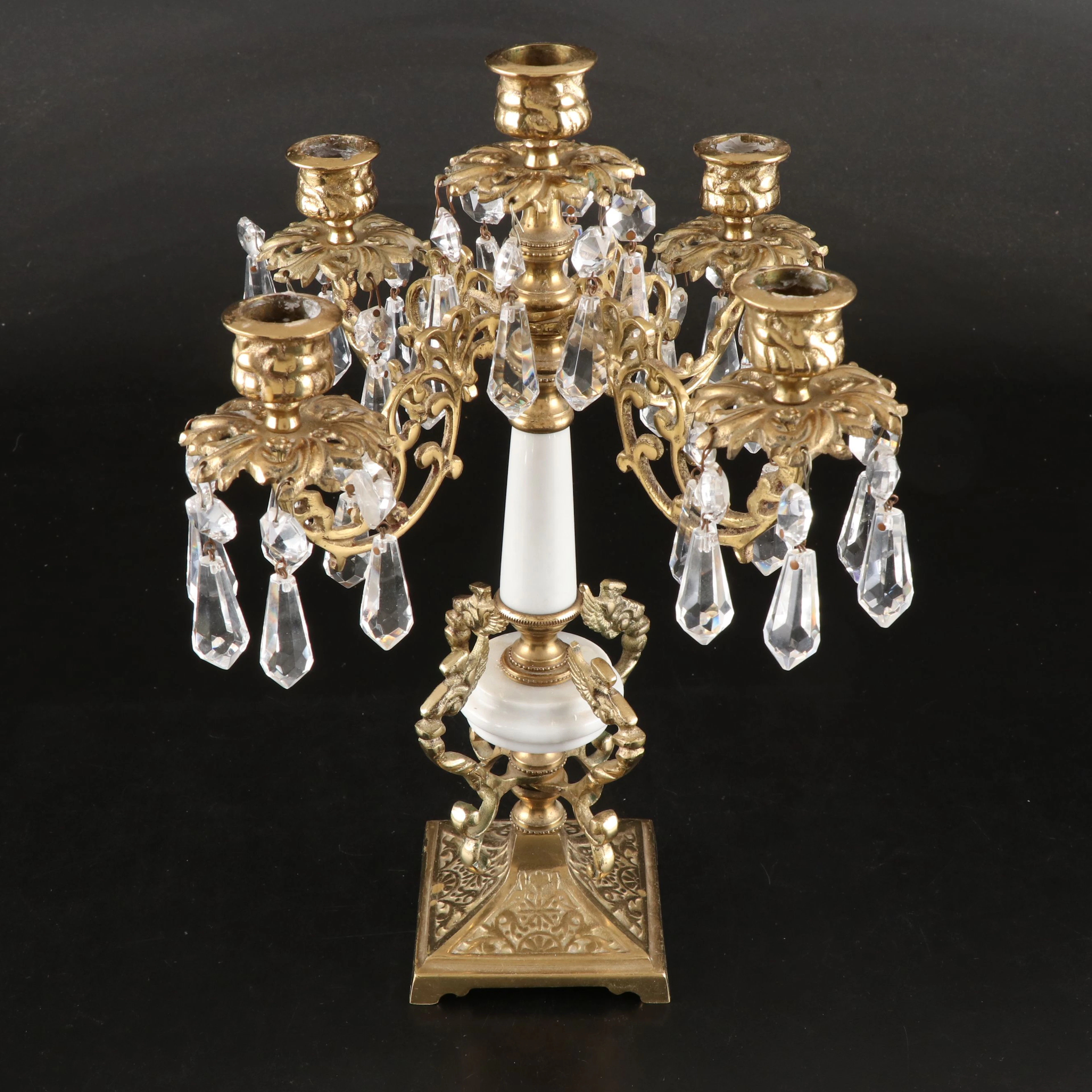 Victorian Style Ornate Brass and Marble Girandole Candelabra
