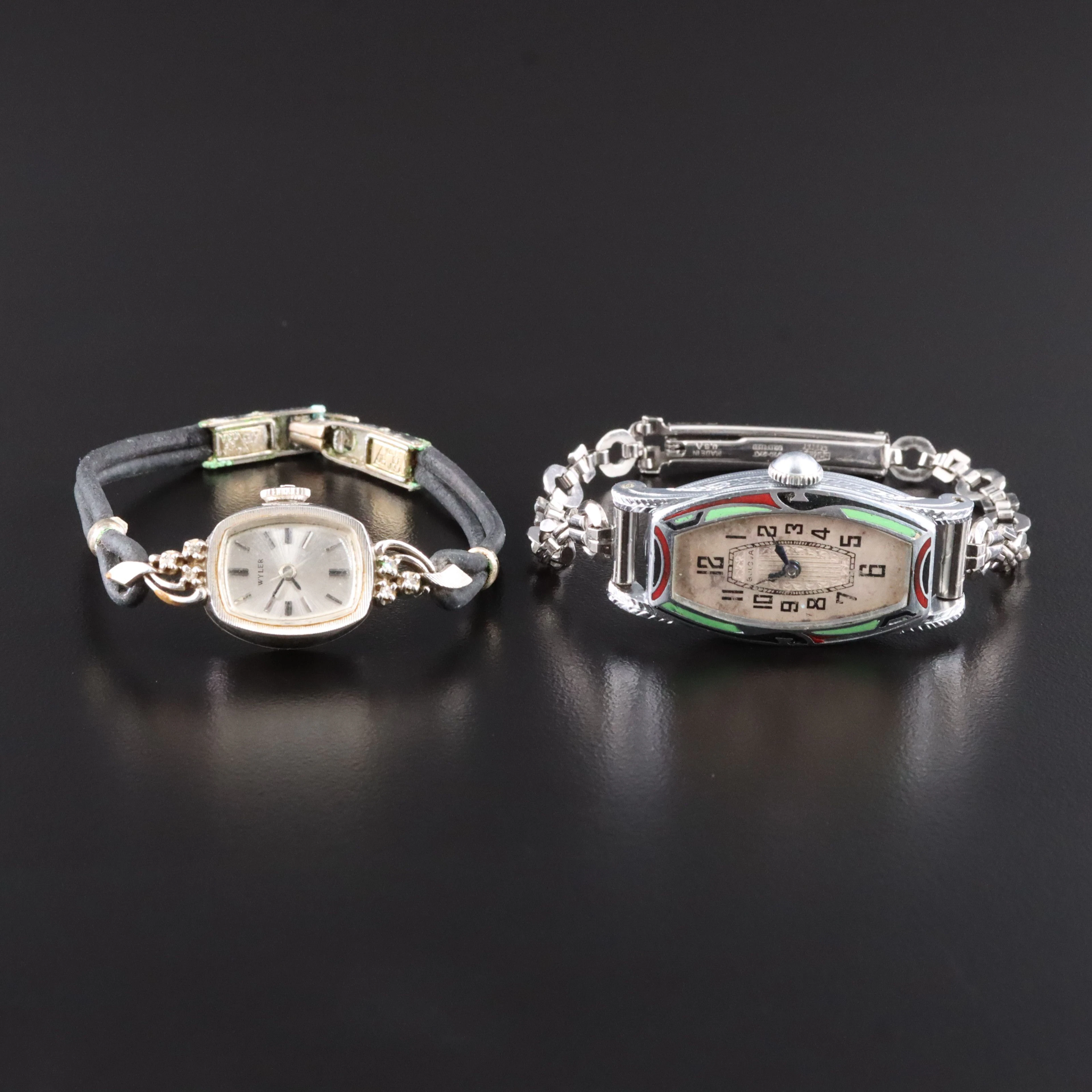 14K Diamond Accented Wyler and Gold-Filled Enamel Bezel Bulova Cocktail Watches