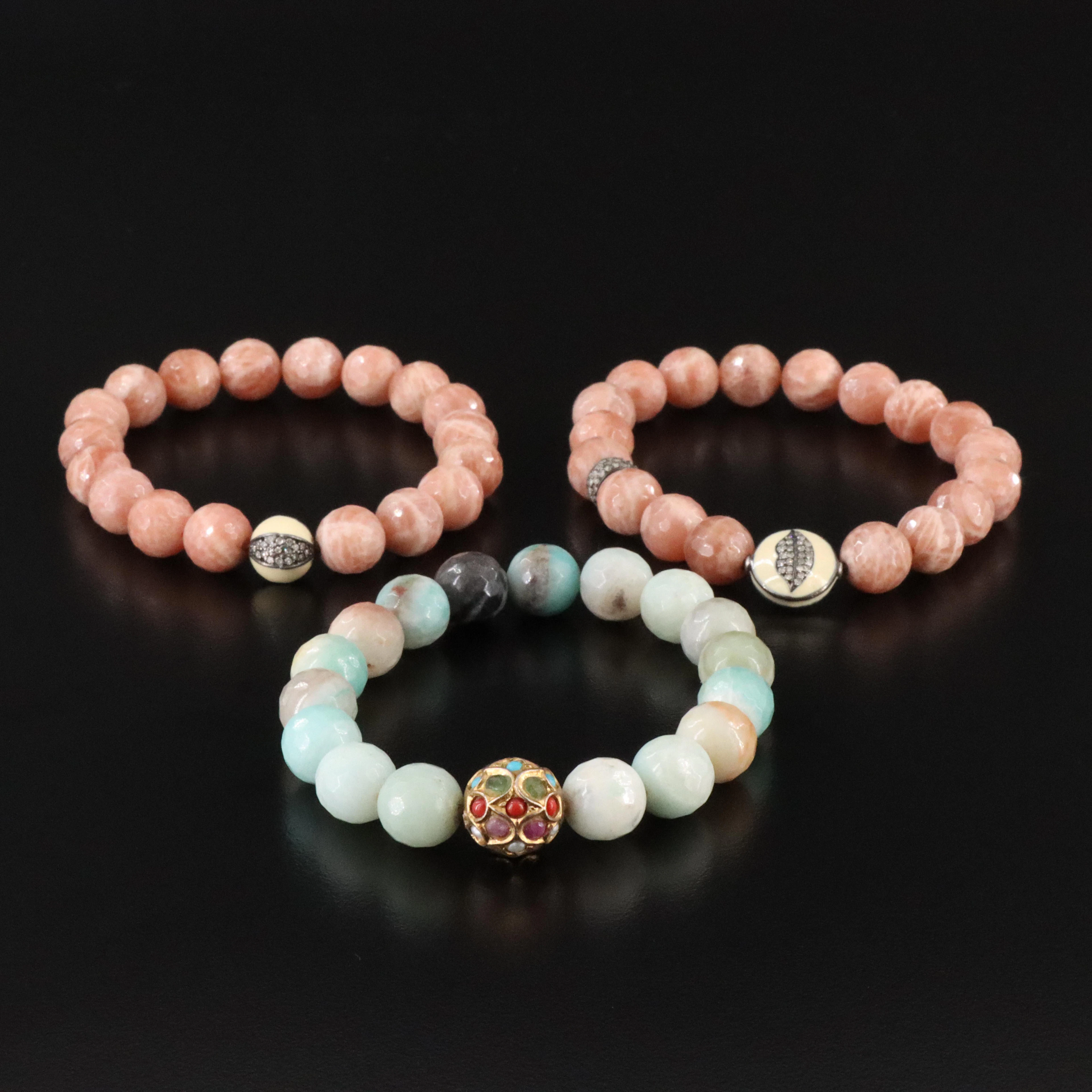 Sterling Sunstone, Chrysoprase and Gemstone Bracelets