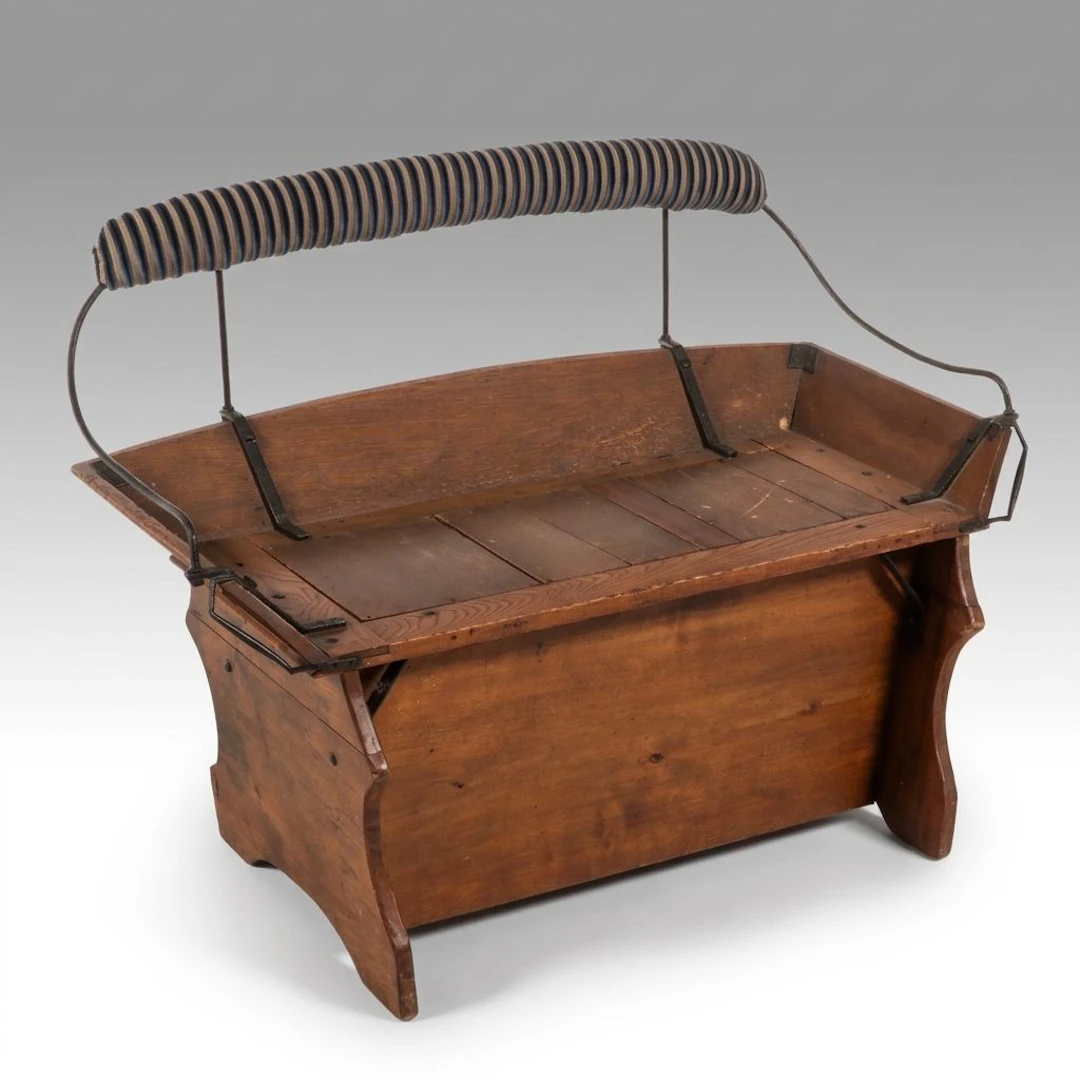 Primitive Wooden Carriage Bench Mounted on Wooden Base, 19th to 20th Century