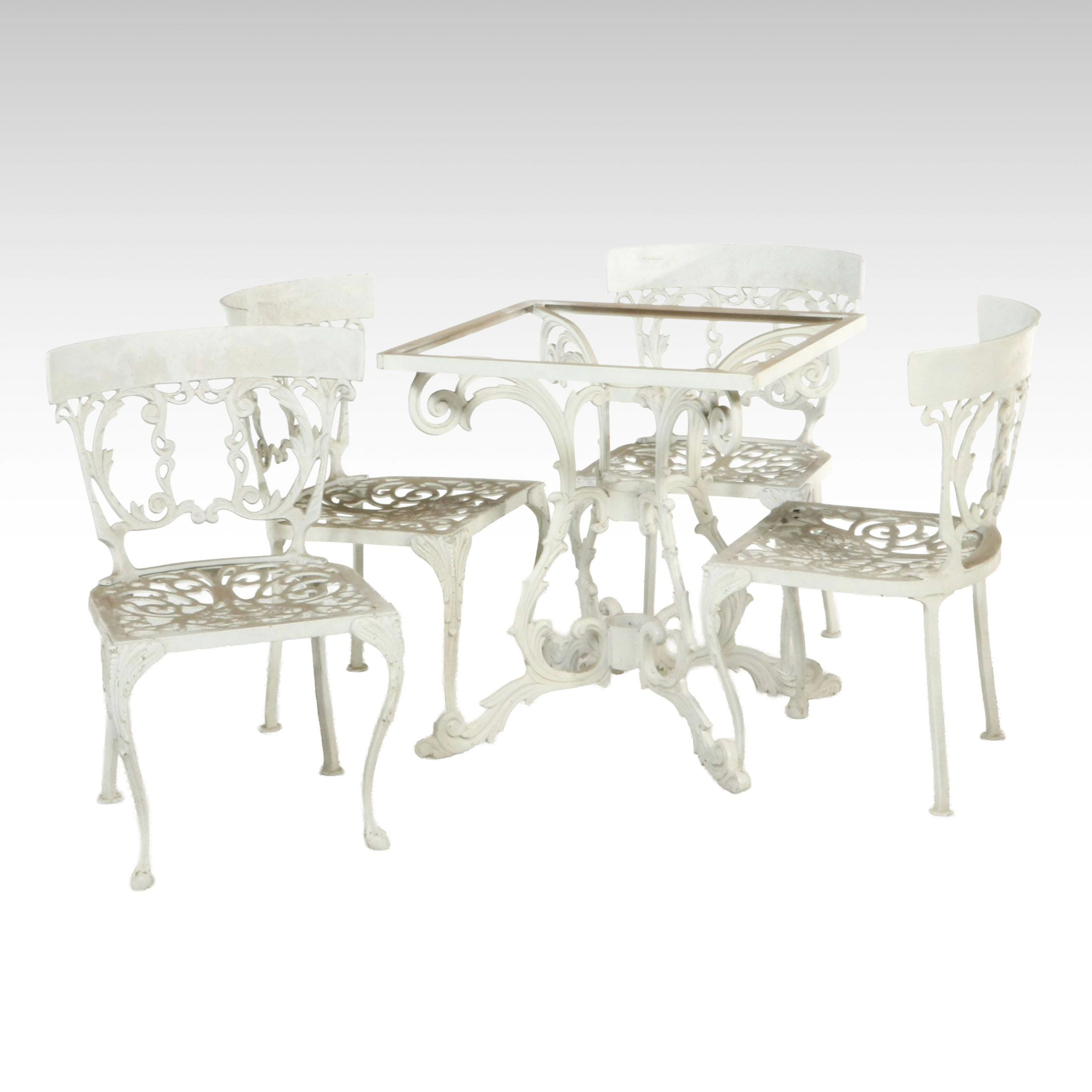 Five Piece Hollywood Regency Style Painted Cast Iron Dining Set, Mid-20th C.