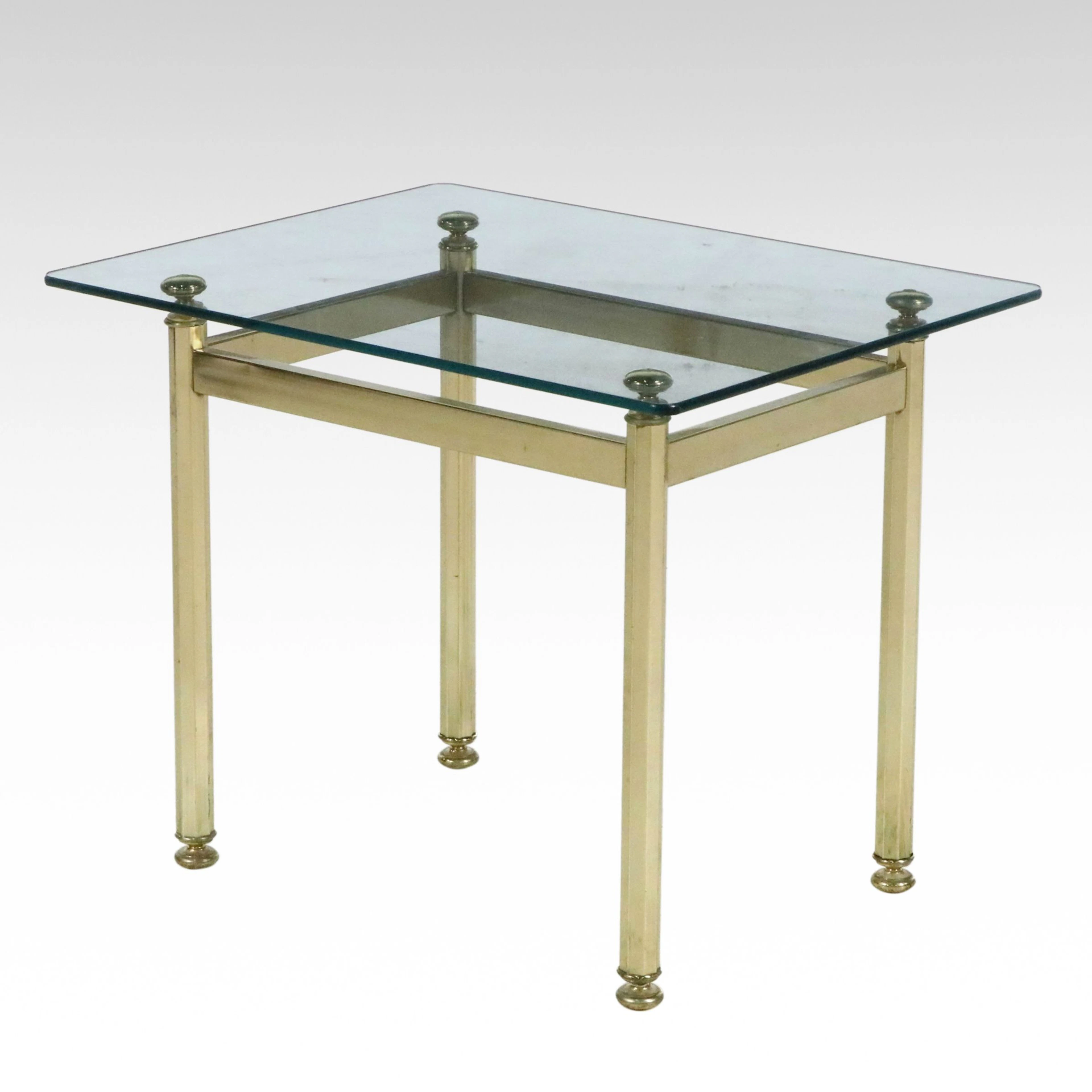 Hollywood Regency Style Brass Glass Top Side Table, Late 20th Century
