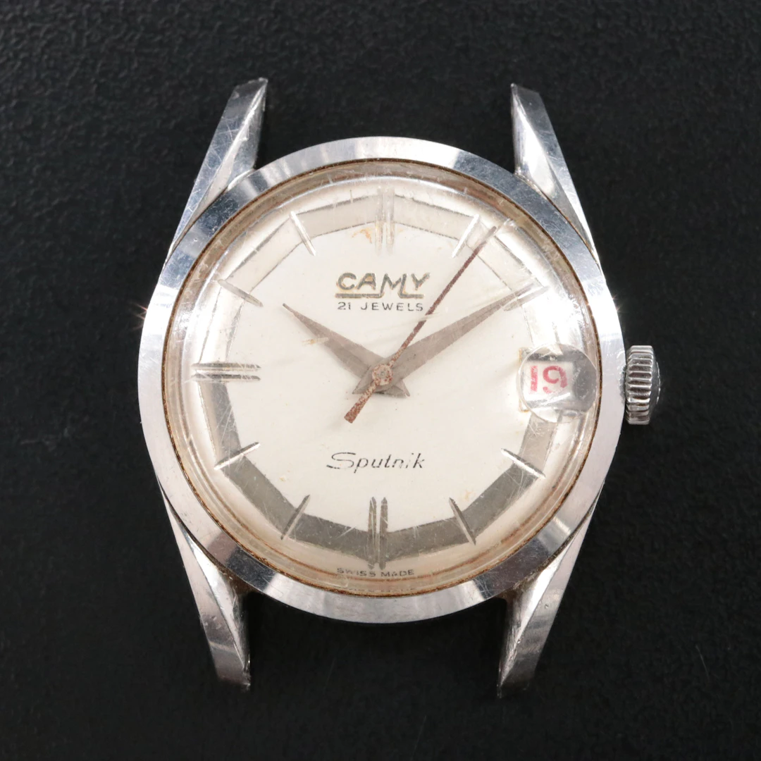Vintage Camy Sputnik Stainless Steel Gold Emblem Stem Wind Watch
