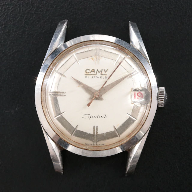 Vintage Camy Sputnik Stainless Steel Gold Emblem Stem Wind Watch