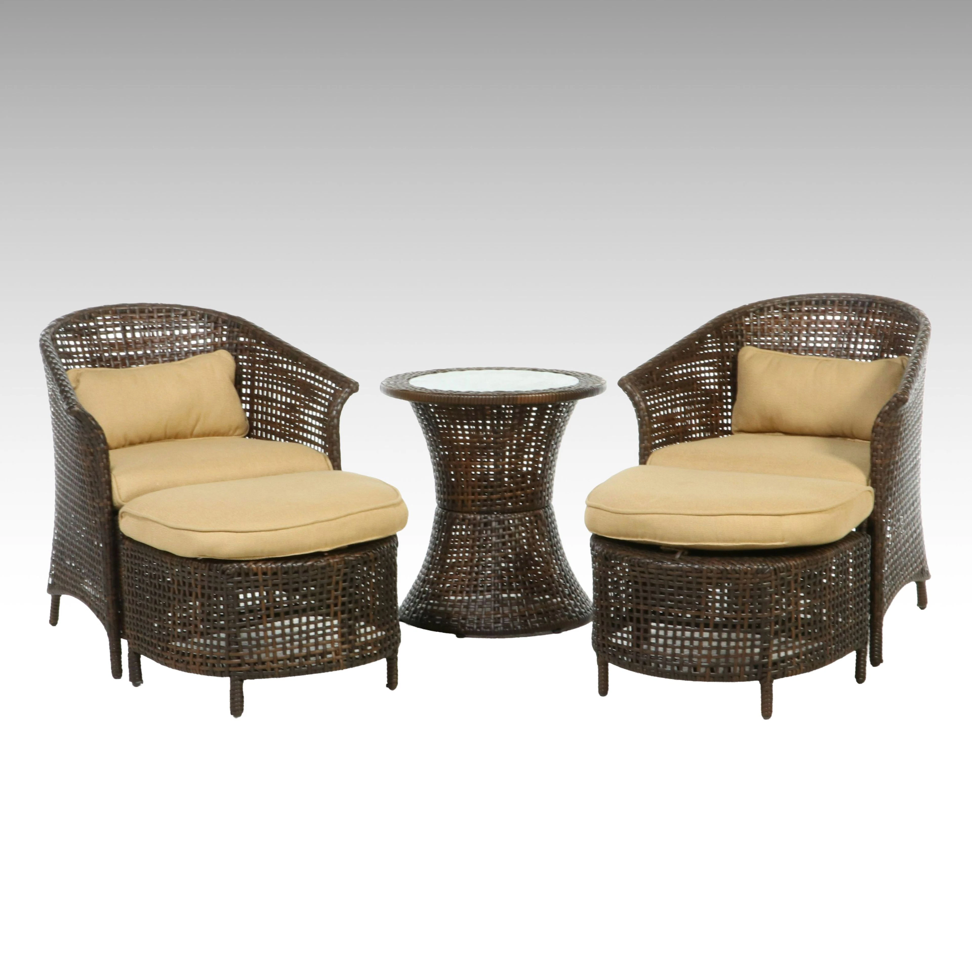 Contemporary Patio Lounge Chairs with Ottomans and End Table