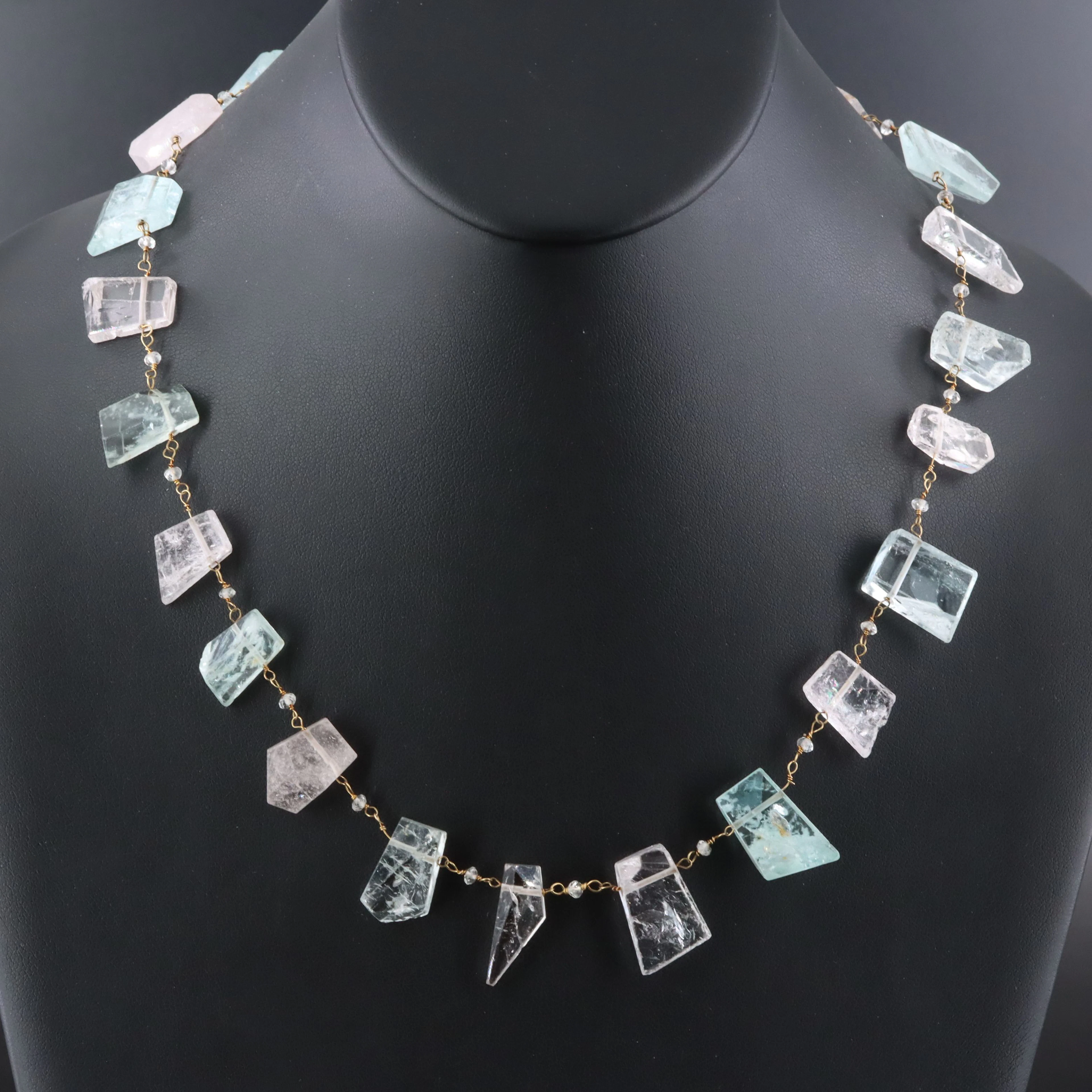 18K Aquamarine and Morganite Bead Necklace Attributed to Patricia Marie