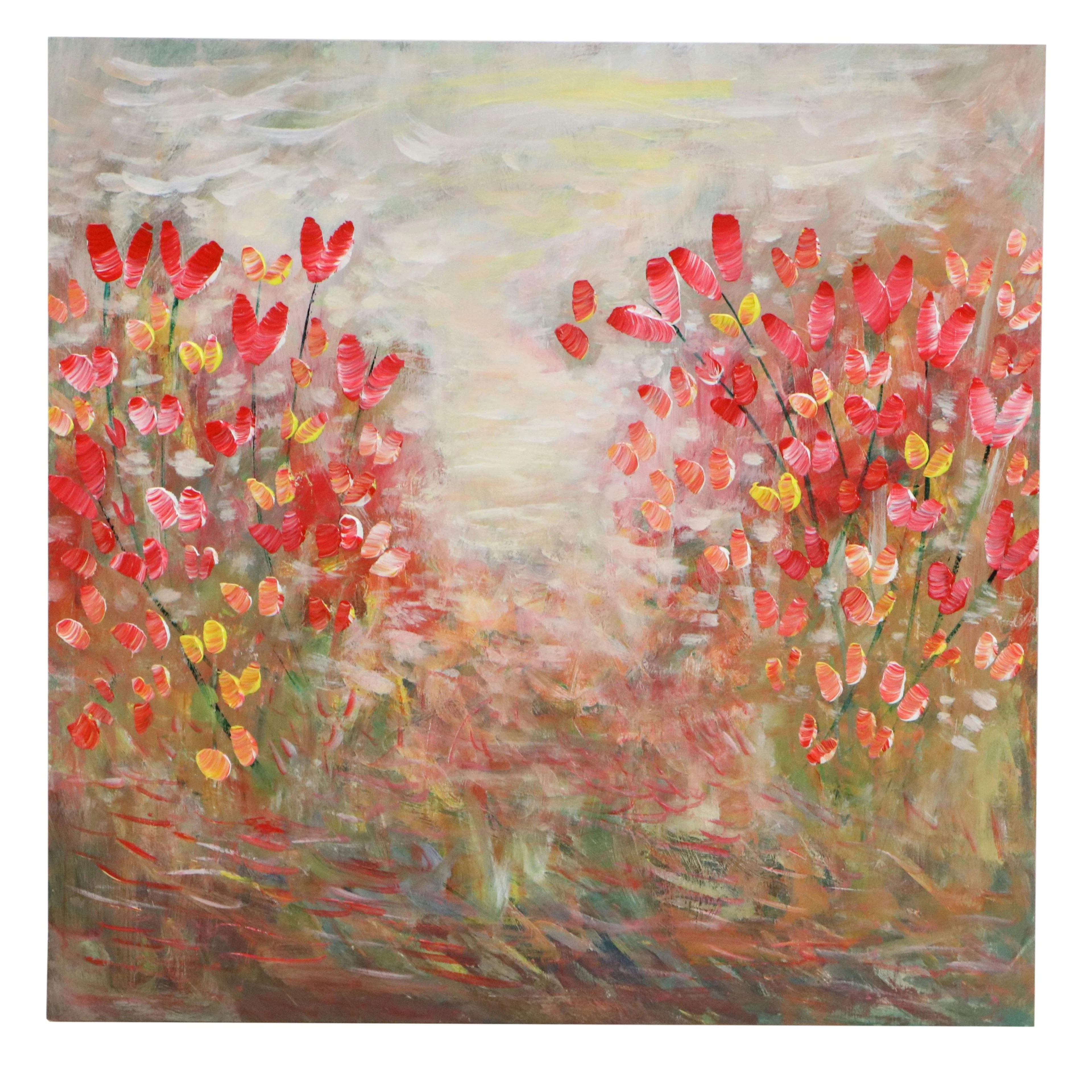 Saul Gefen Abstract Acrylic Painting "Love Flowers," 2026