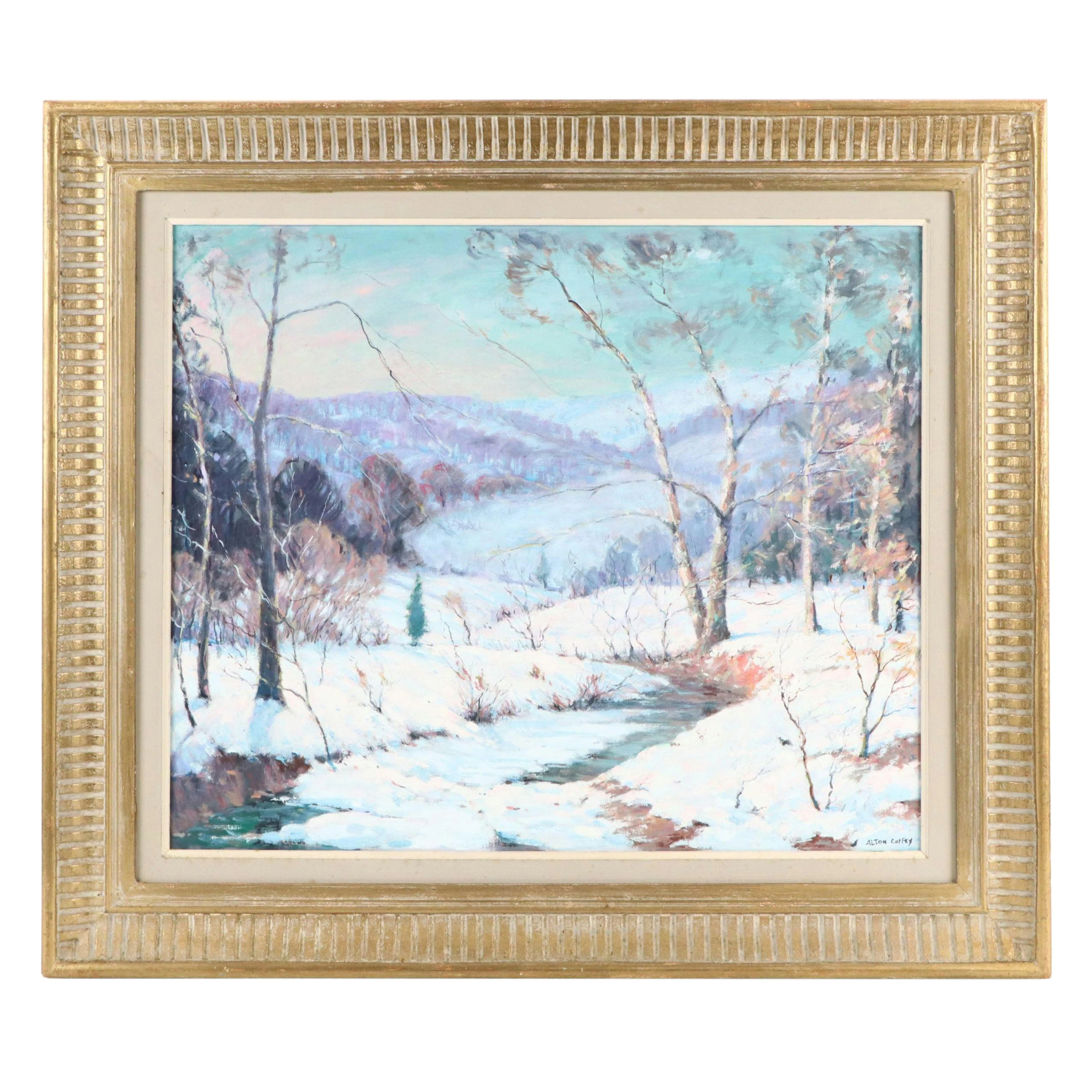 Alton Powell Coffey Brown County Winter Landscape Oil Painting