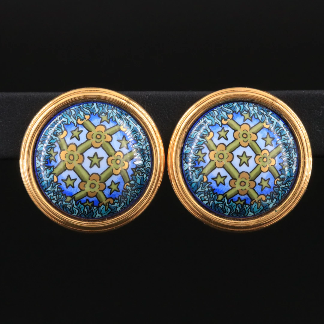 Hermès Blue Enamel Dome Clip Earrings