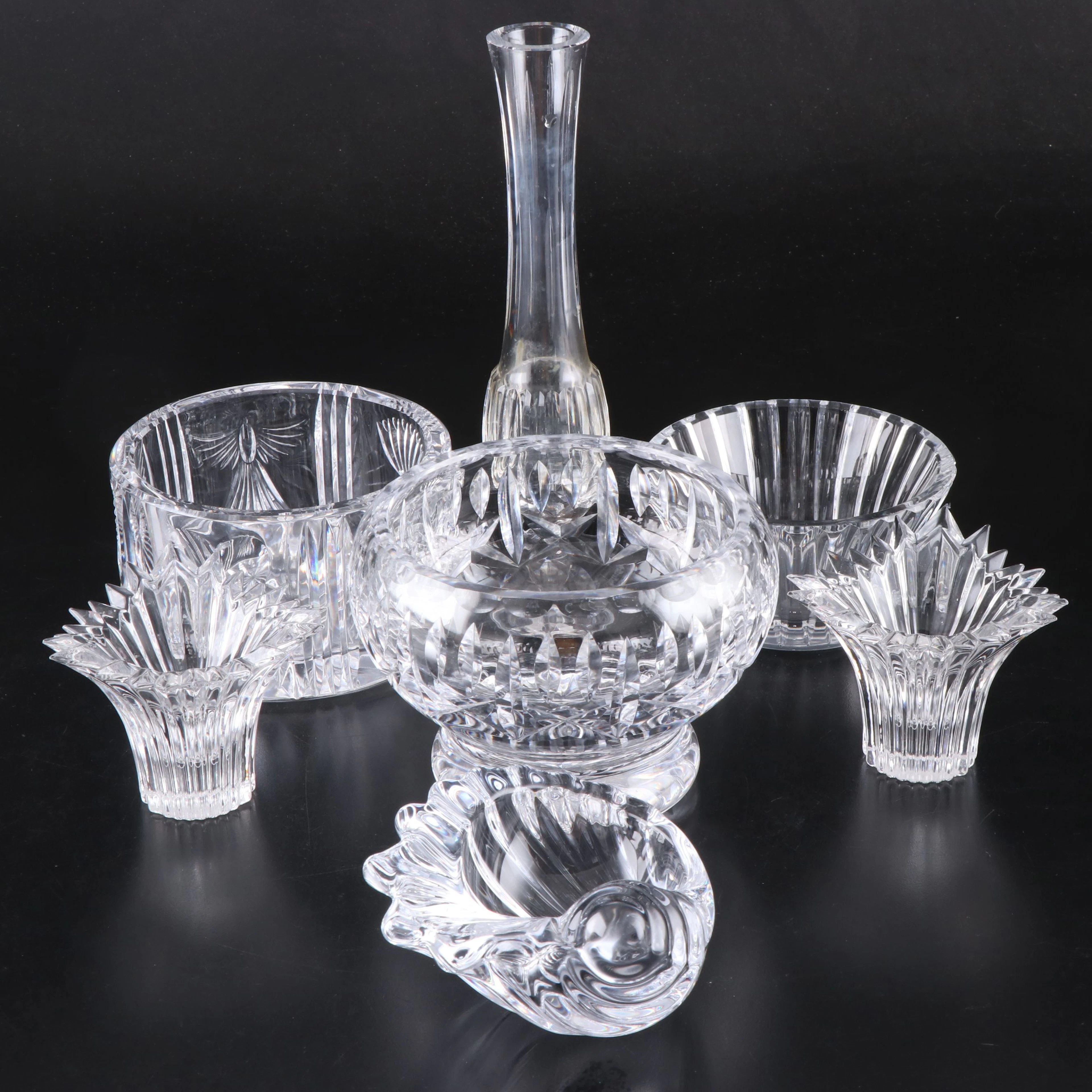 Waterford Crystal Bottle Coaster and Bud Vase, Art Vannes Crystal