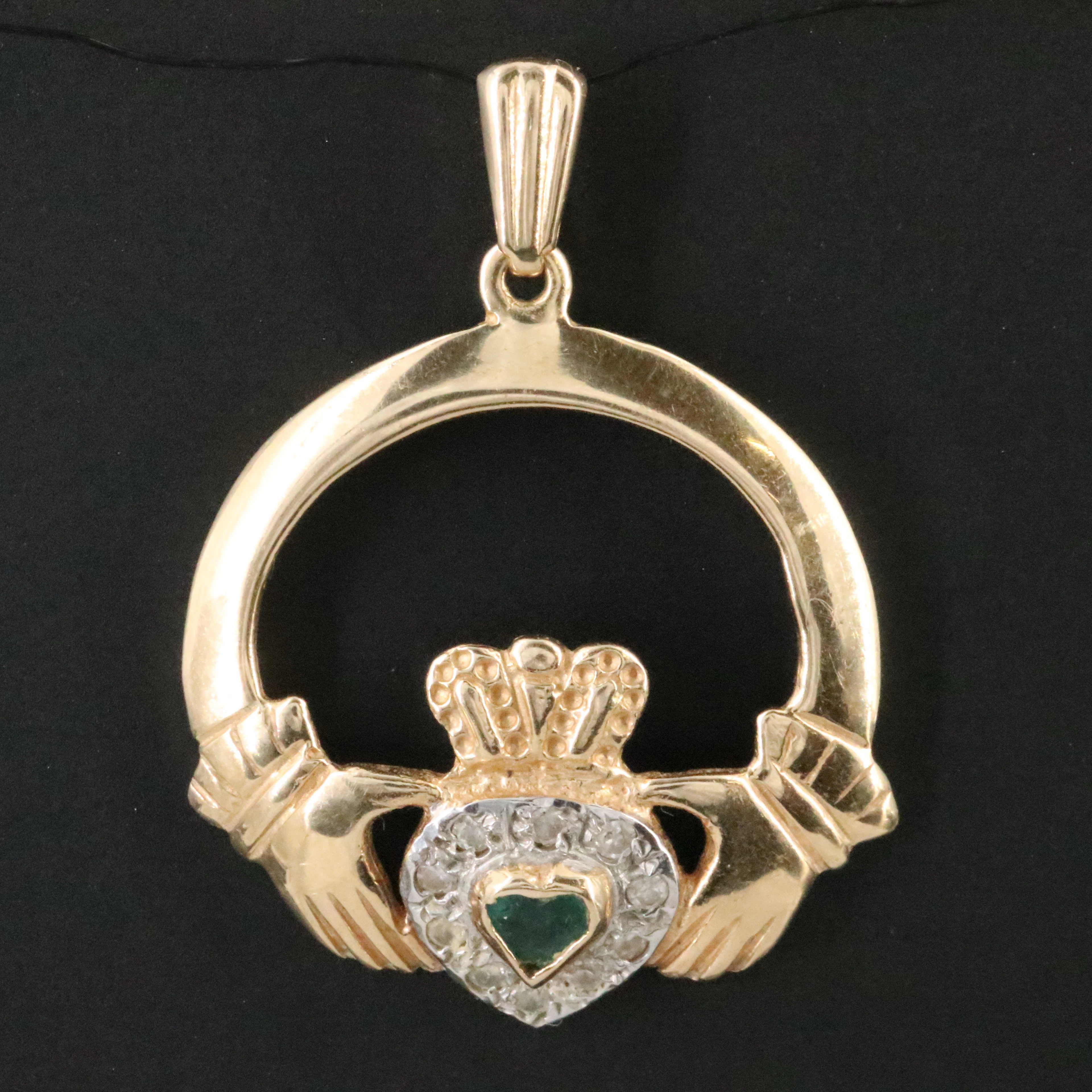 14K Emerald and Diamond Claddagh Pendant