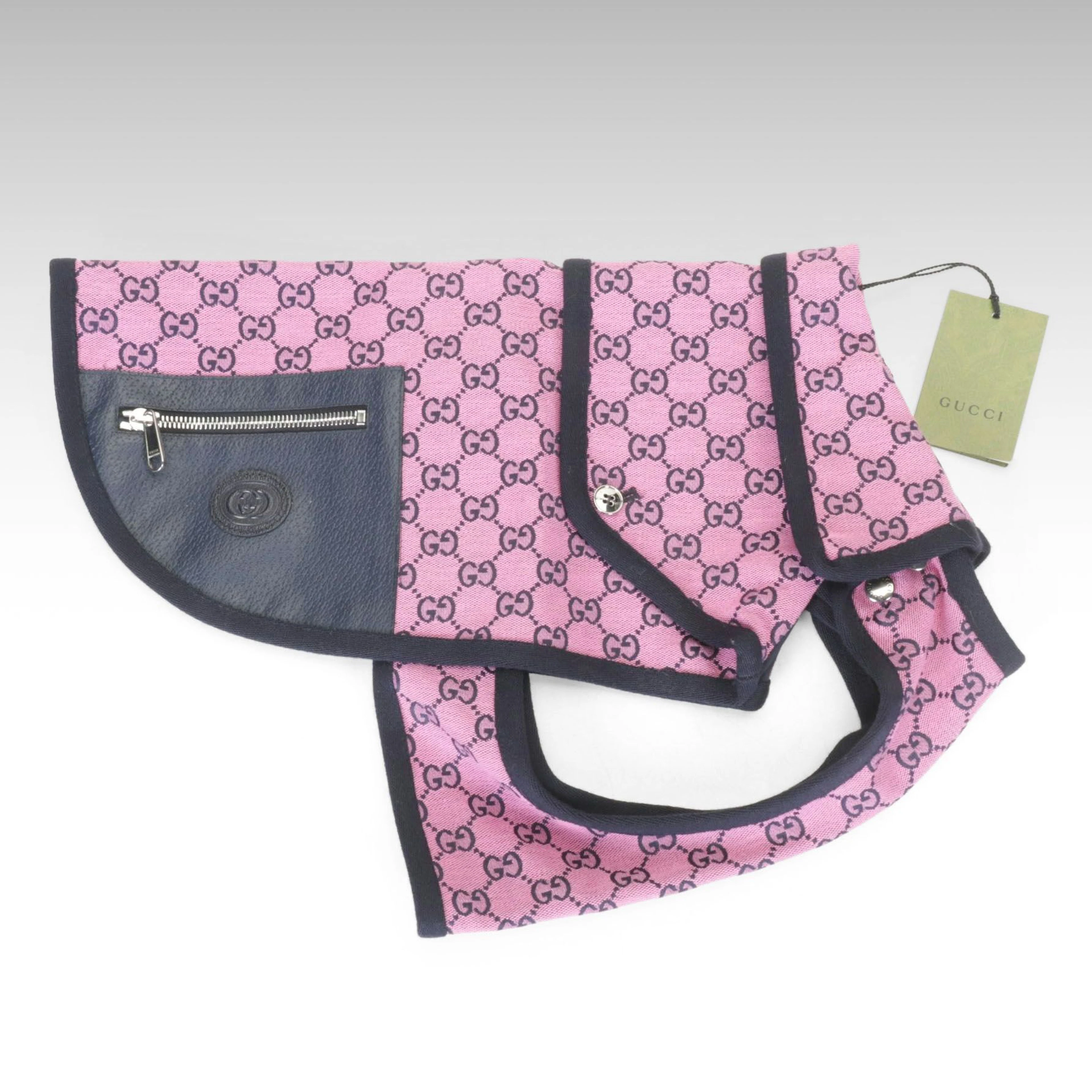 Gucci Pink GG Supreme Monogram Dog Harness Coat, Size Medium