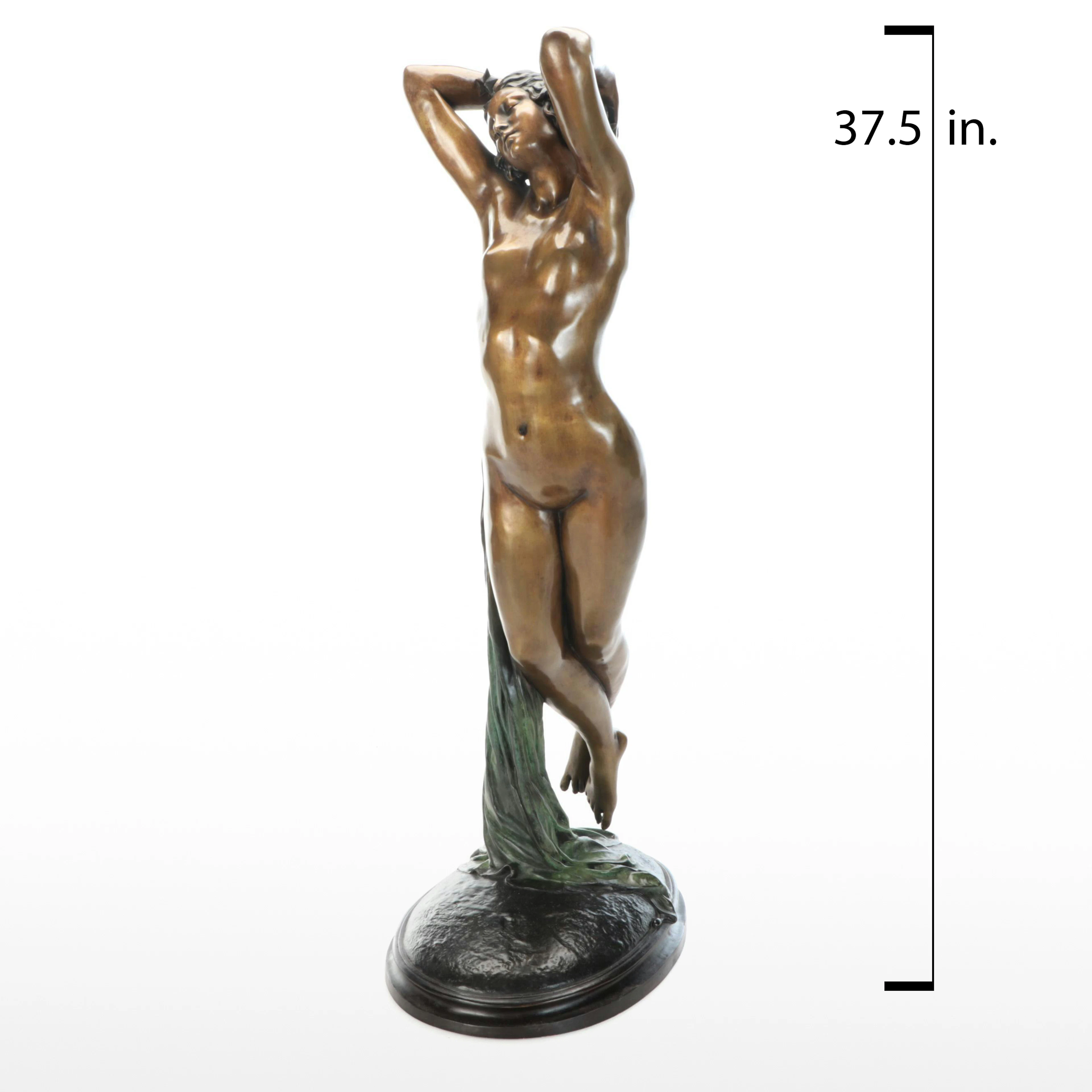 After Josef-Michel Ange Pollet "Une Heure de la Nuit" Bronze Finish Nude Figure