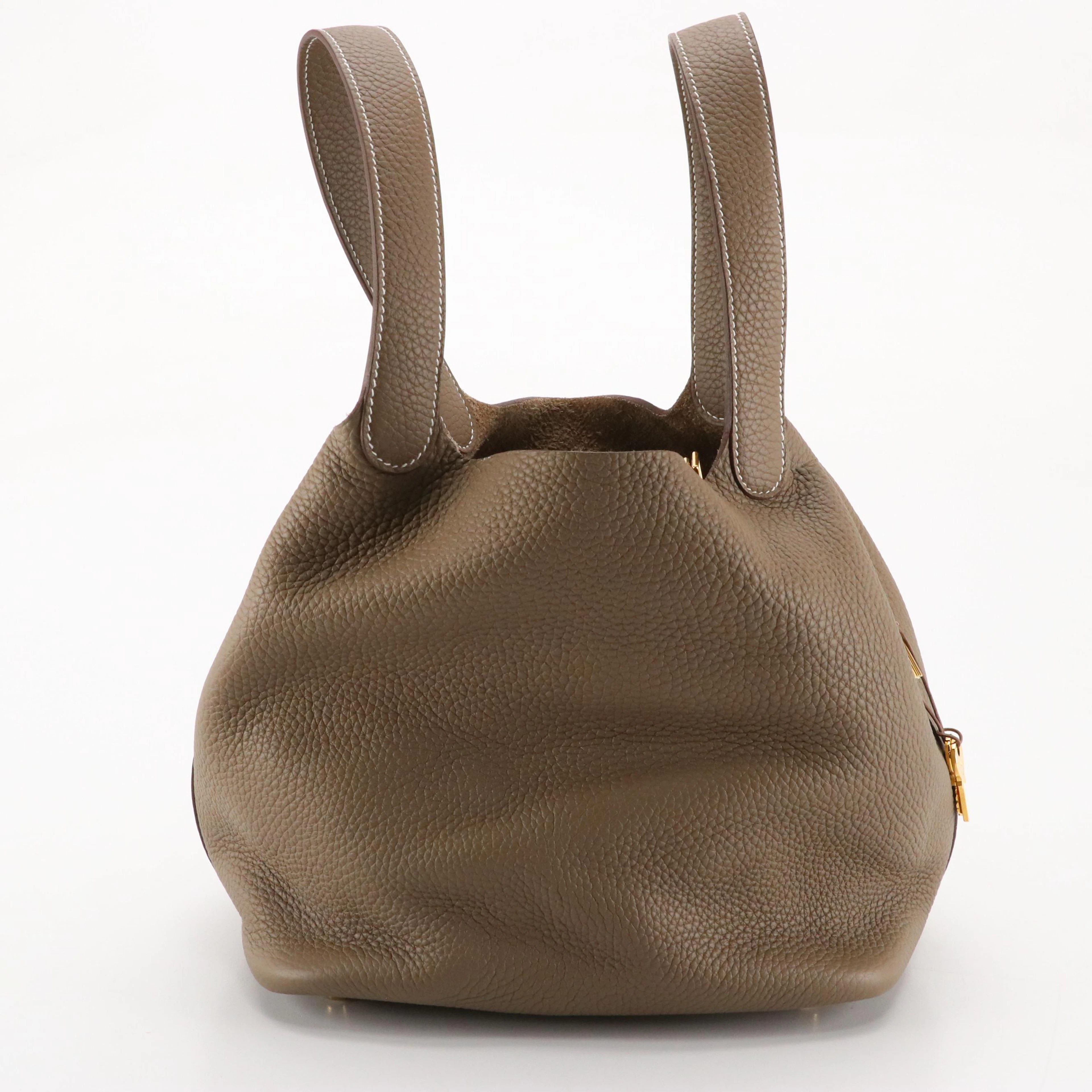 Hermès Picotin Lock 22 MM GHW Bag in Étoupe Clemence Leather