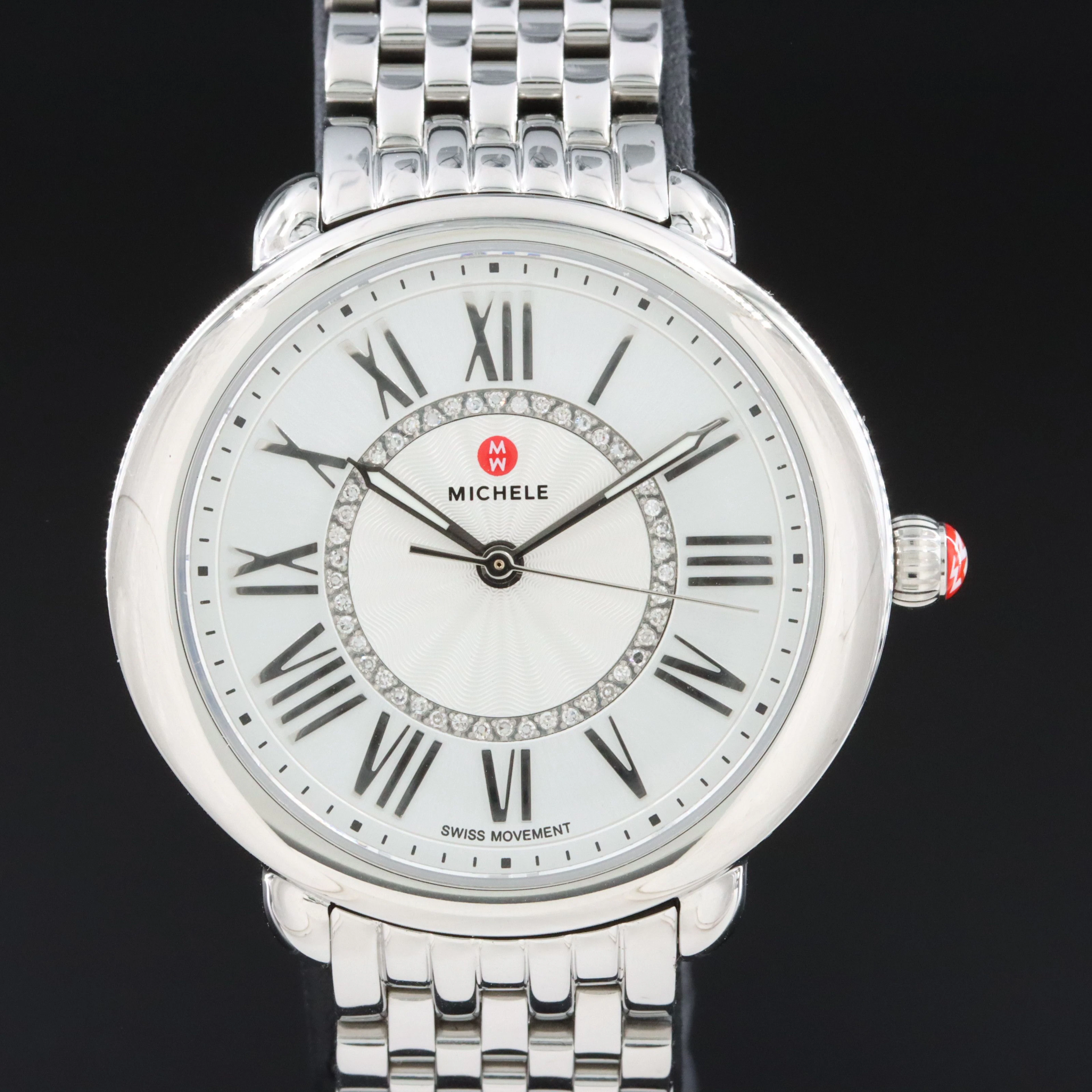 Michele Serein Diamond Accented Stainless Steel Swiss Quartz Watch