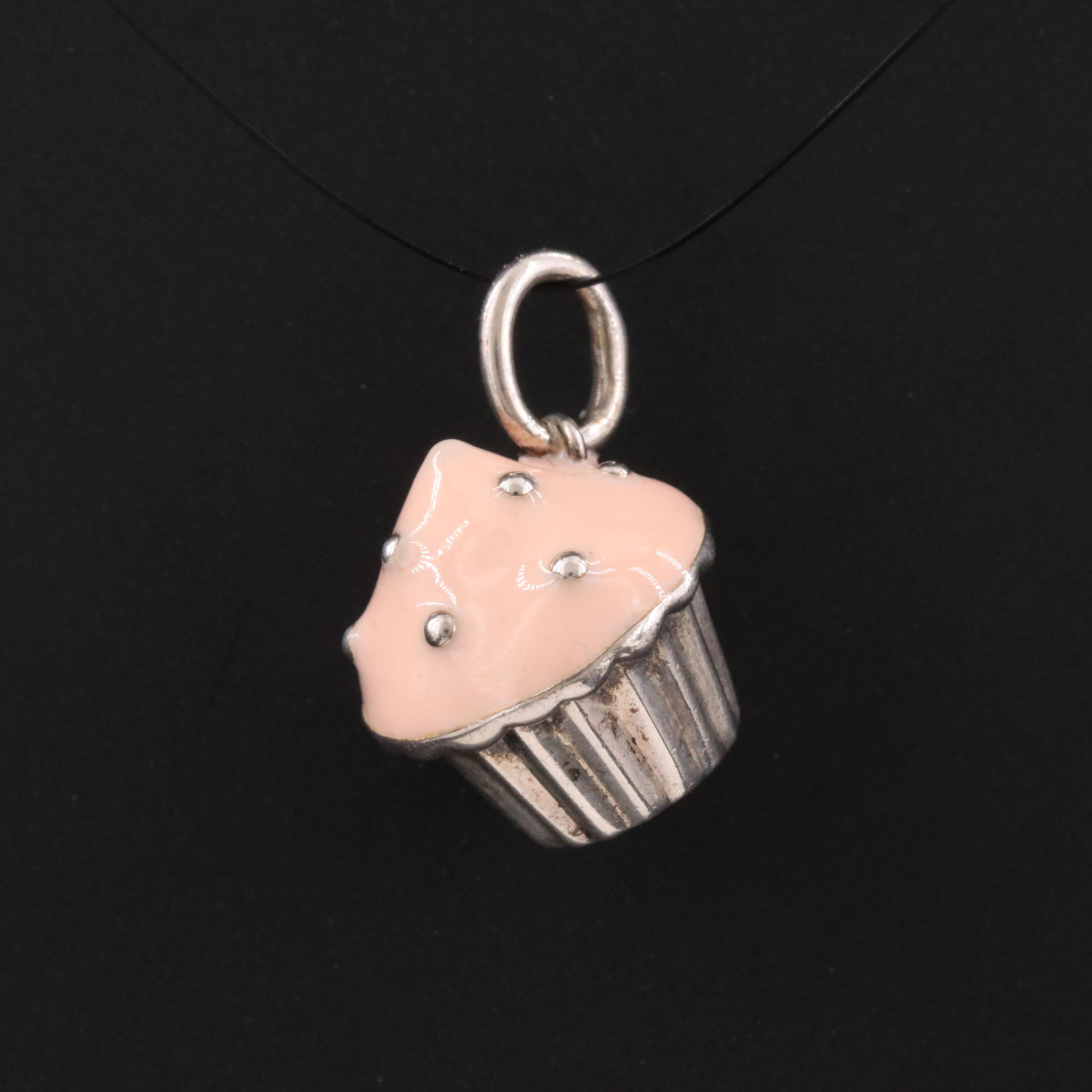 Tiffany & Co. Sterling and Enamel Cupcake Charm Pendant