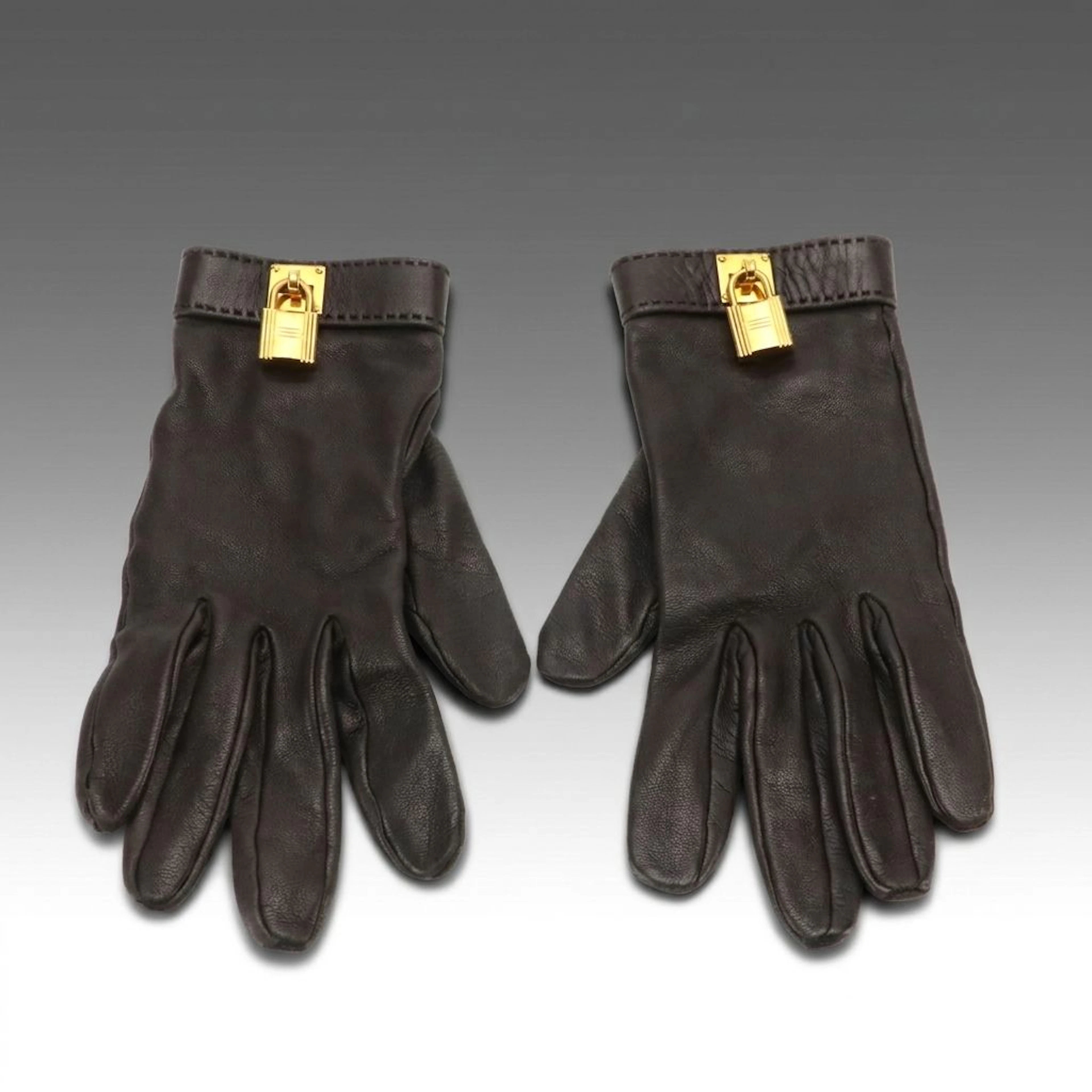 Hermès Gold-Plated Kelly Lock Lambskin Leather Hand Gloves