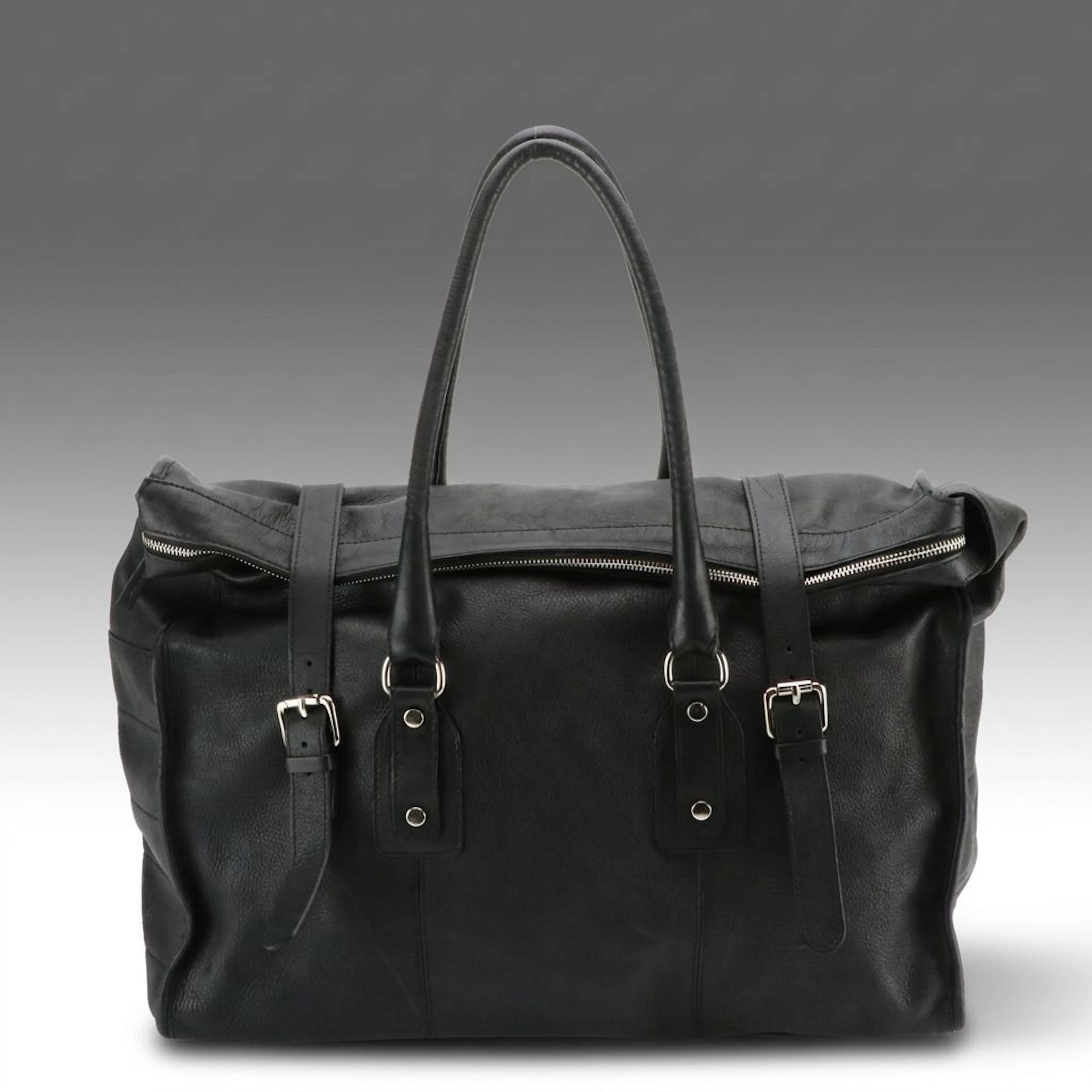 Marco Buggiani Black Calfskin Leather Weekender Zip Tote Bag with