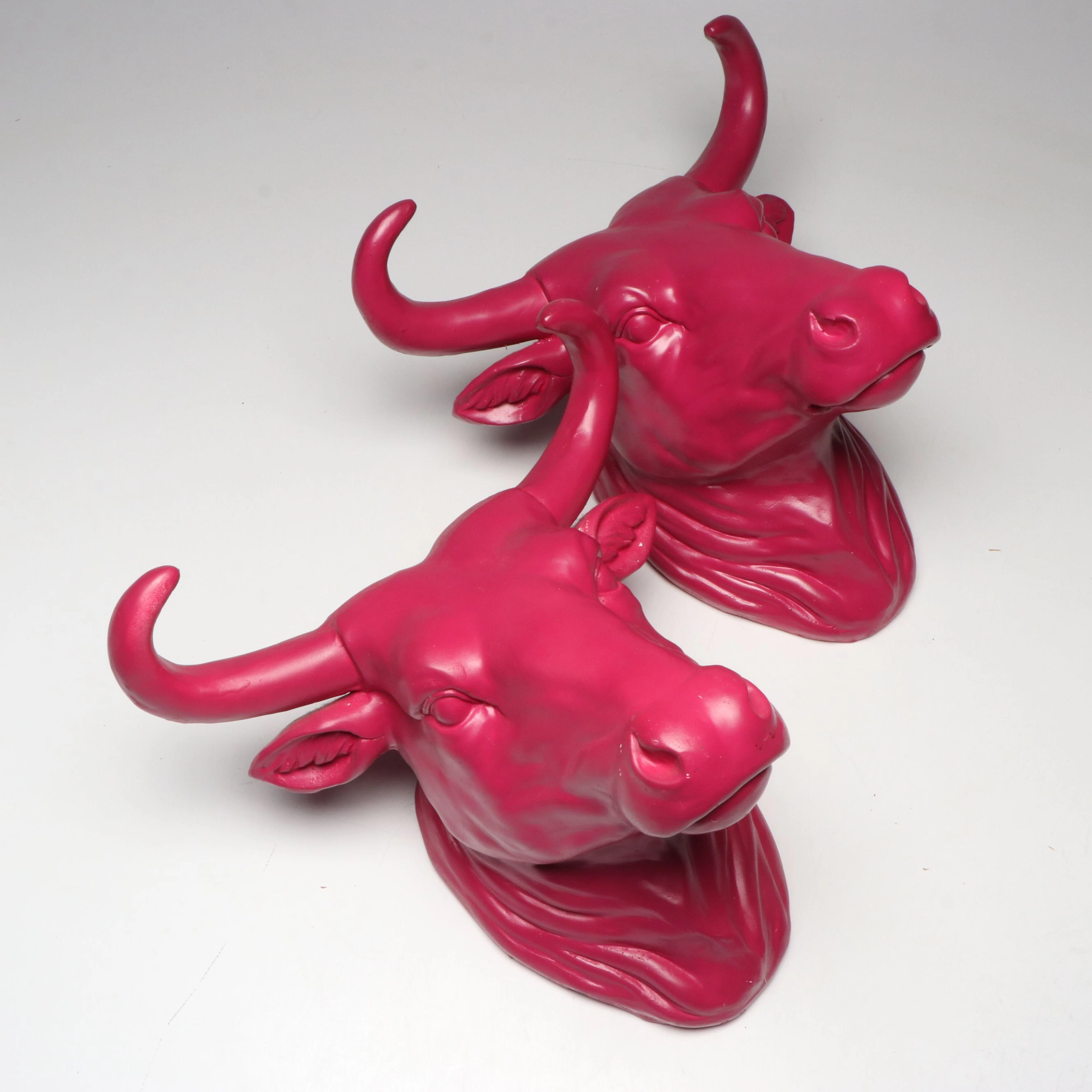 Pair of Contemporary Painted Composite Wall Hanging Bull Heads, 21st Century