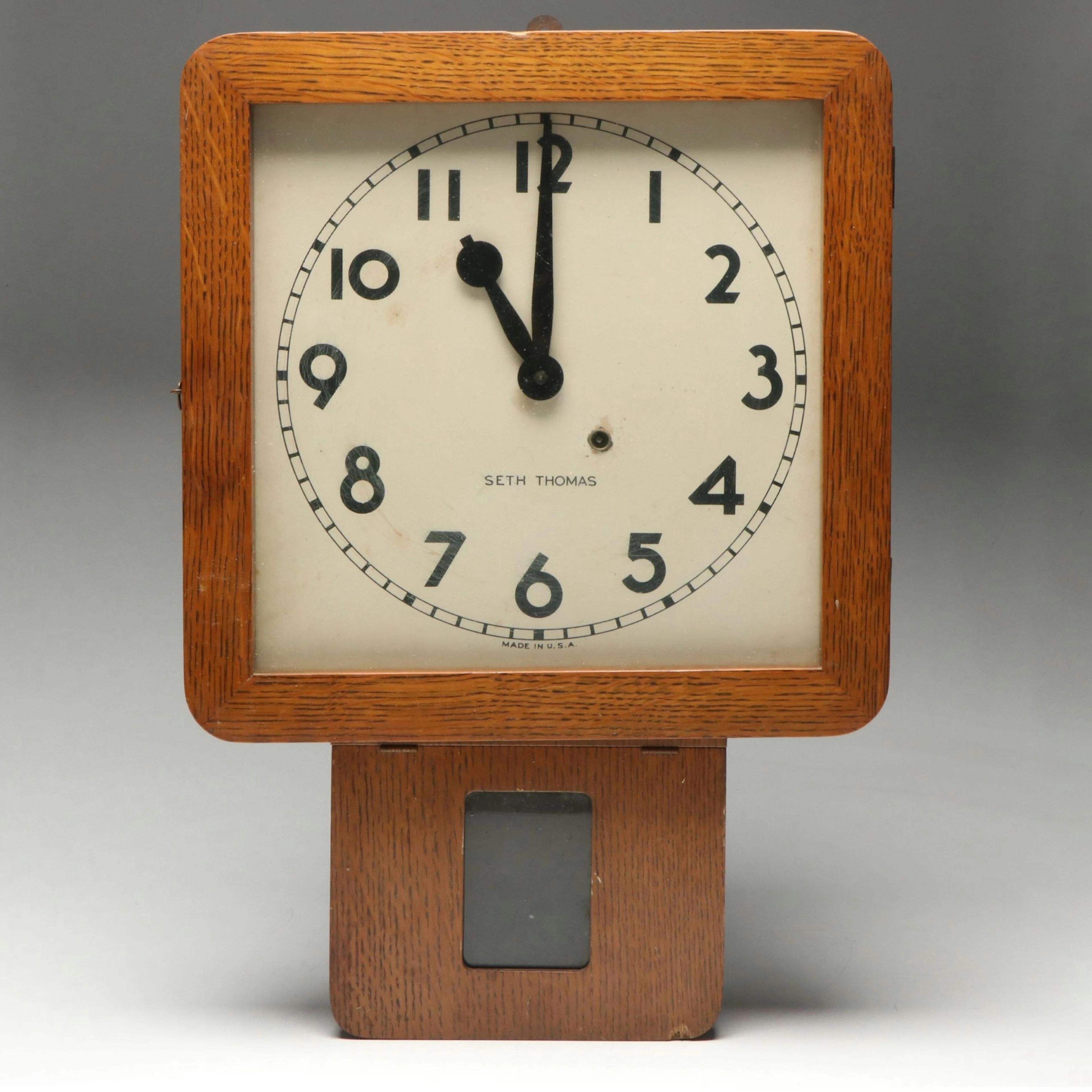 Seth Thomas Square Face Wooden Wall Clock, 1930s