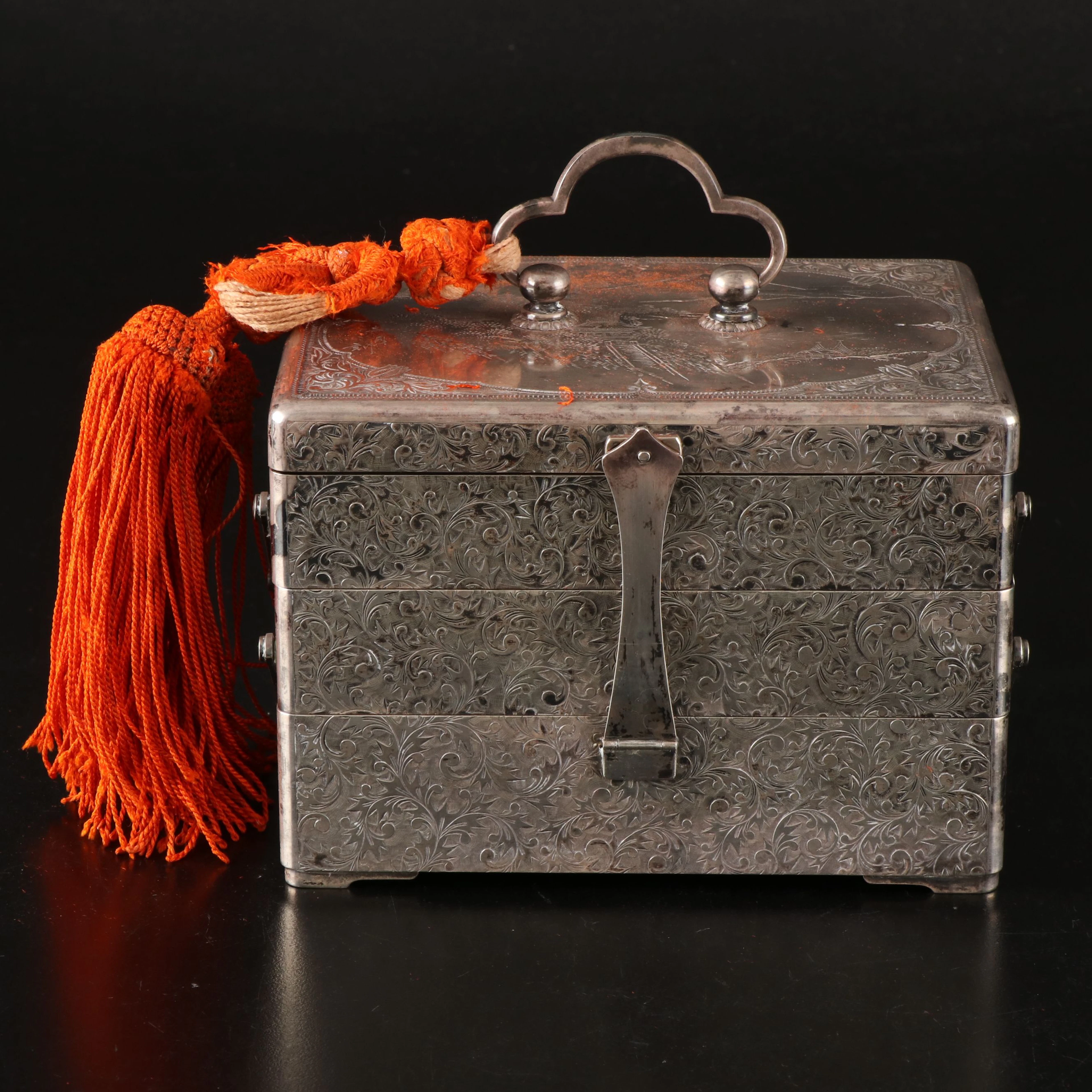 Japanese Style Landscape with Mt. Fuji Etched Sterling Silver Jewelry Box