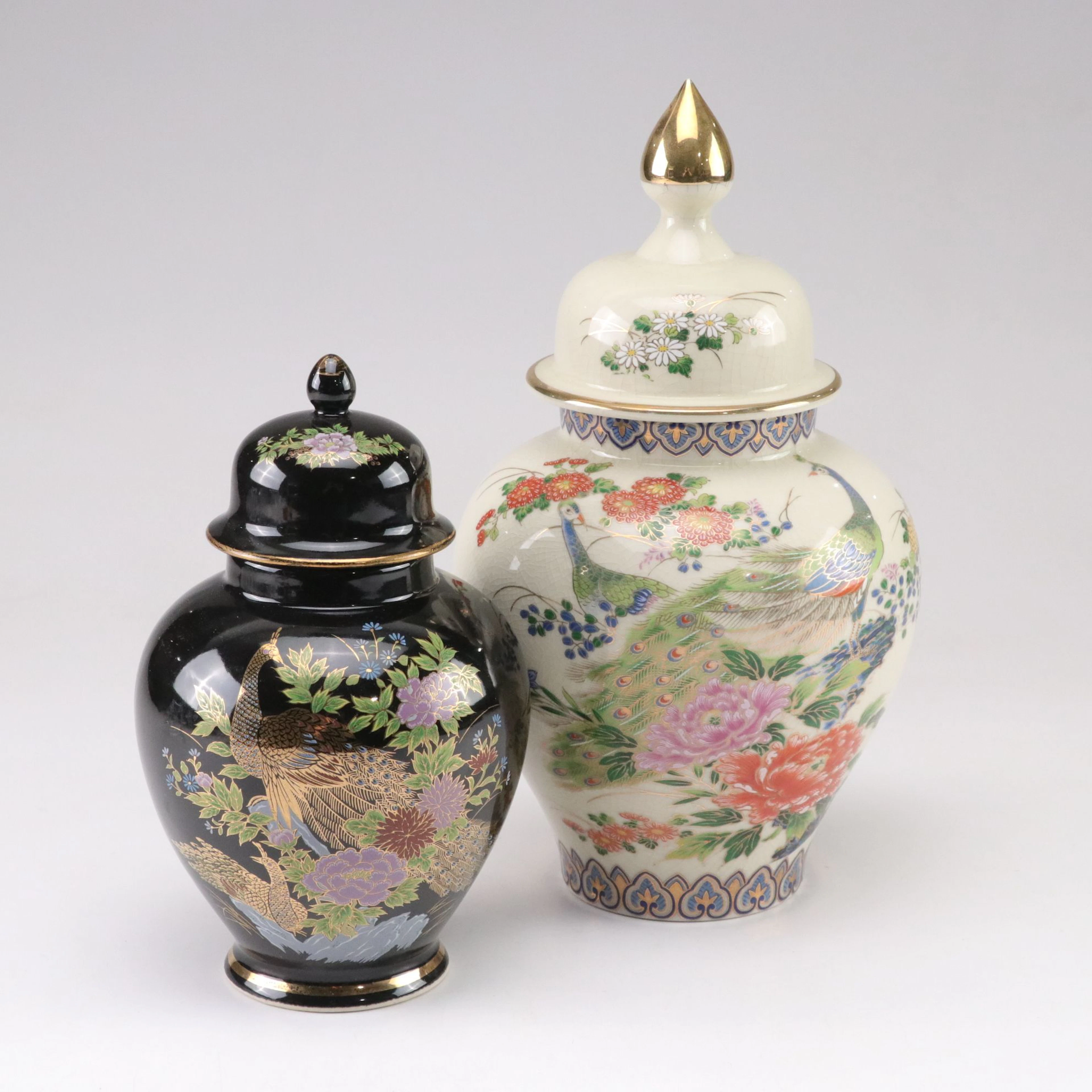 Japanese Satsuma-Style and Black Glazed Porcelain Lidded Ginger Jars