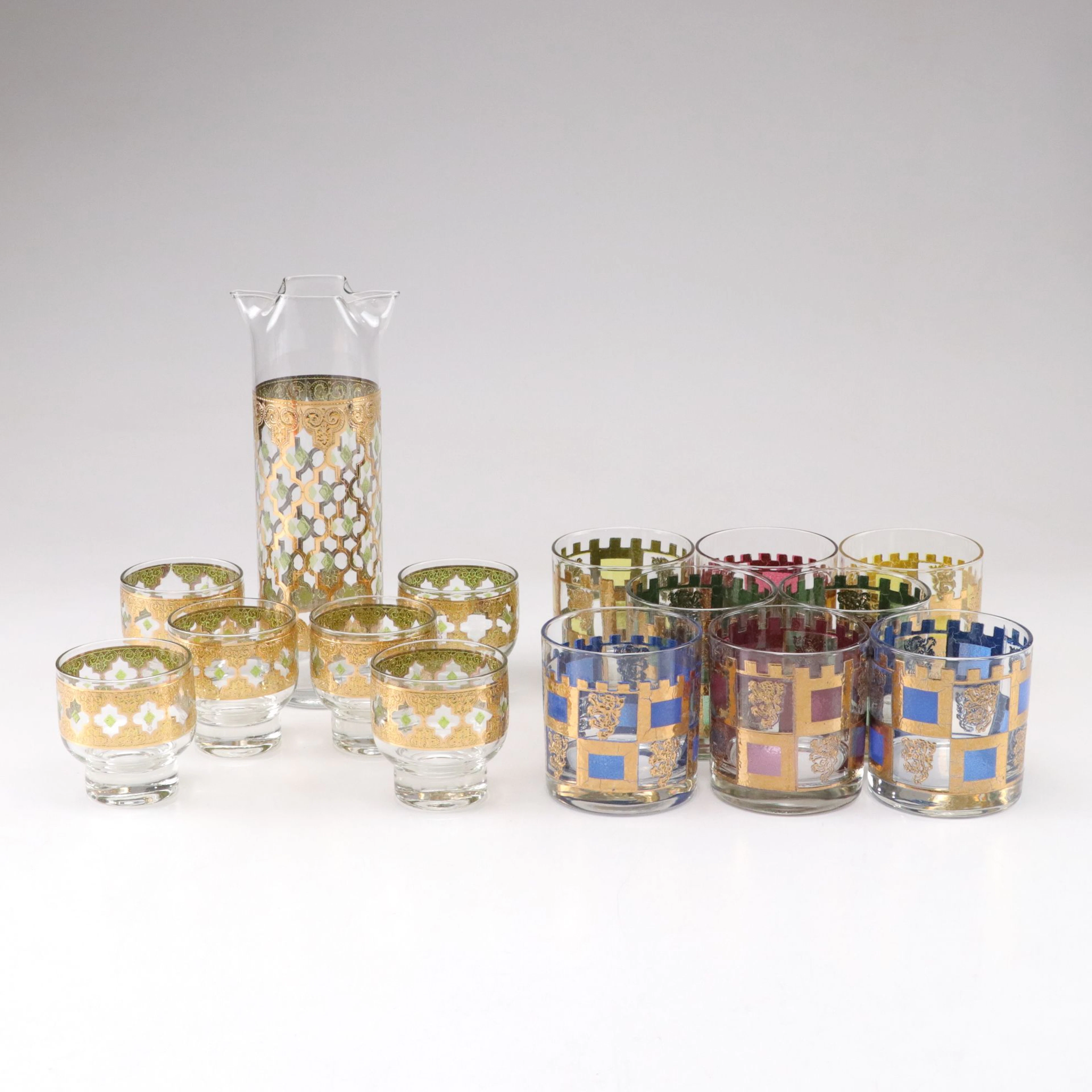 Culver "Valencia" Cocktail Set & "Henry VIII" Old Fashioned Glasses, Mid-20th C