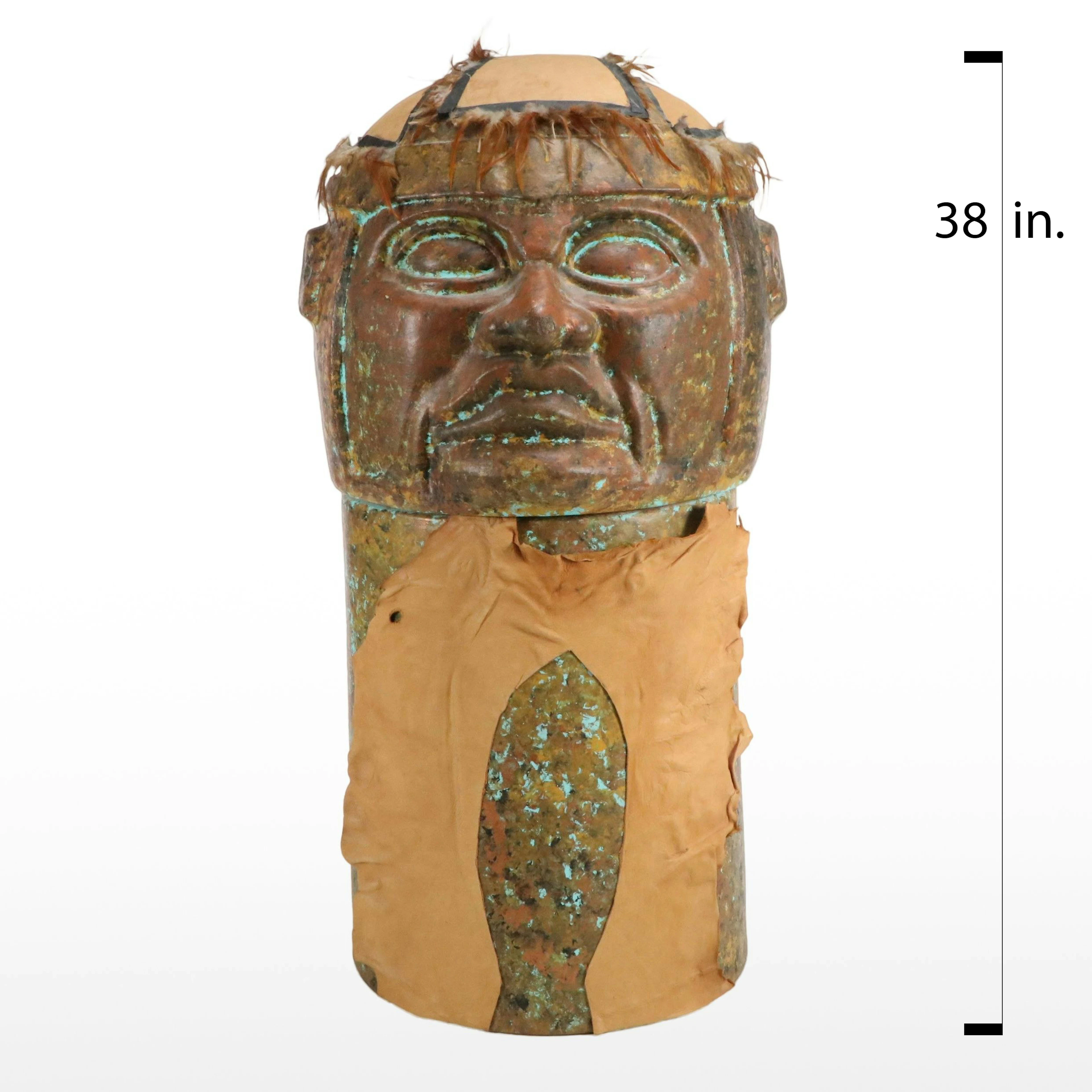 Mexican Olmec Style Mixed Media Figural Sculpture