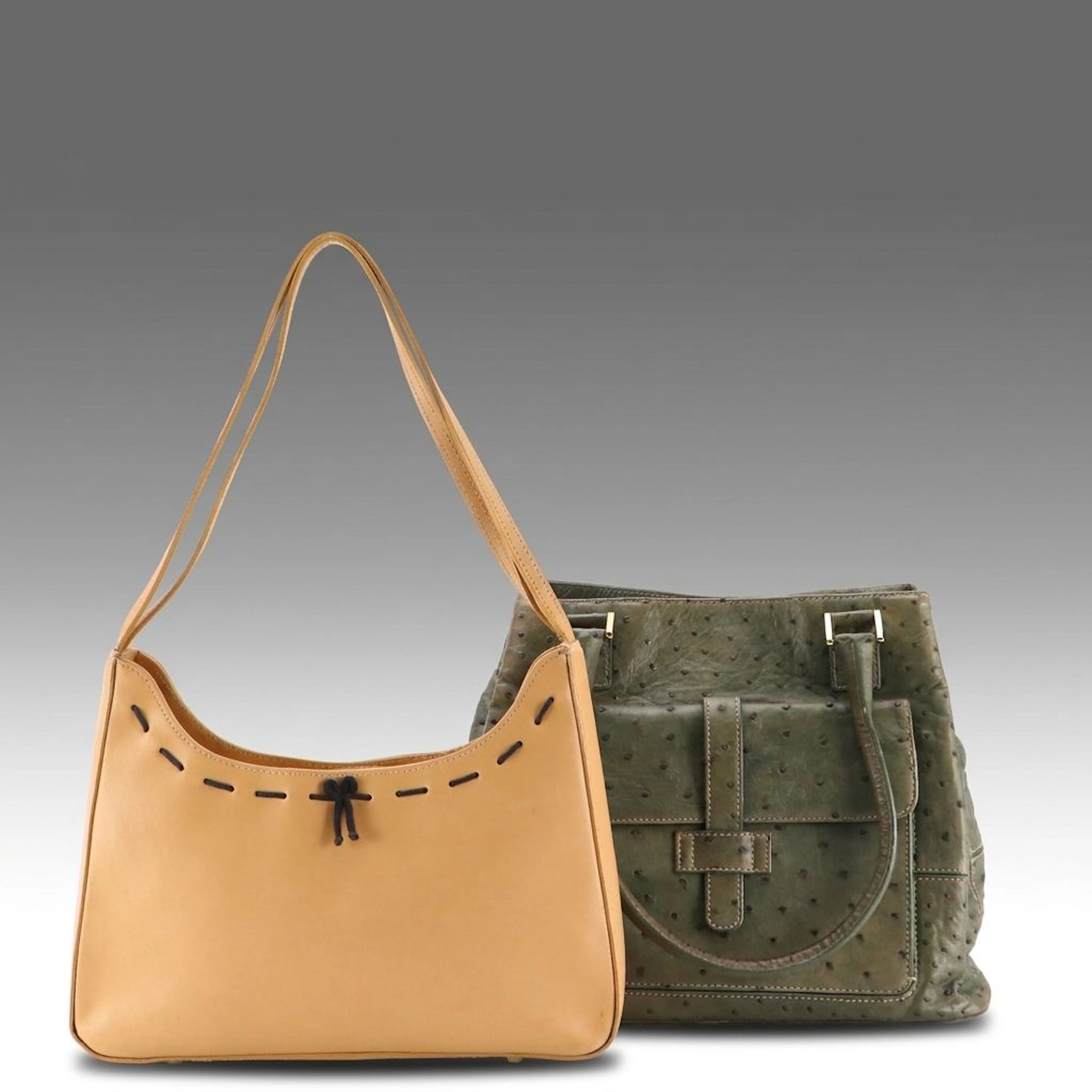 J. McLaughlin Ostrich Effect Leather Tote Bag with Tiffany & Fred Shoulder Bag
