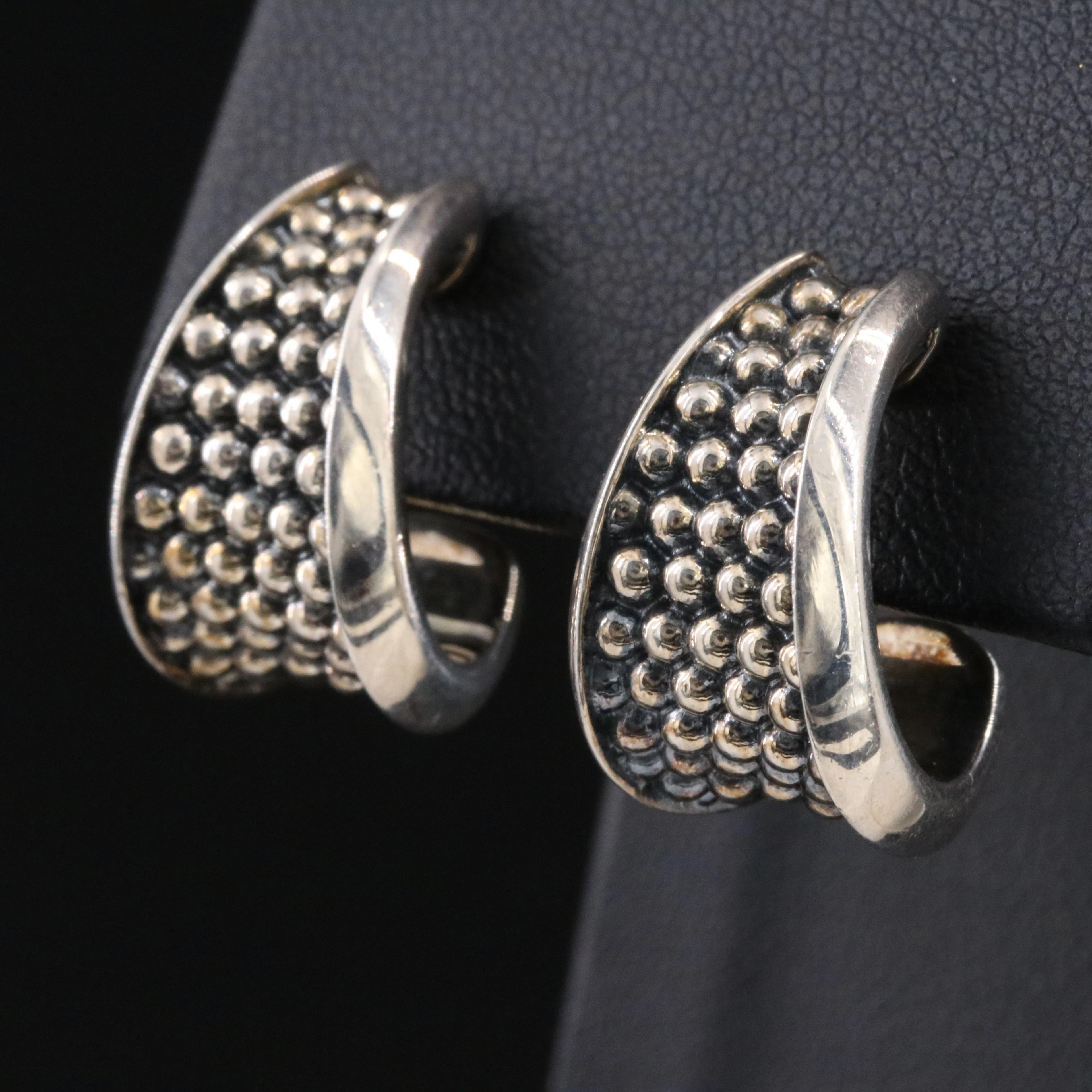 Lagos Signature Caviar Sterling J Hoop Earrings
